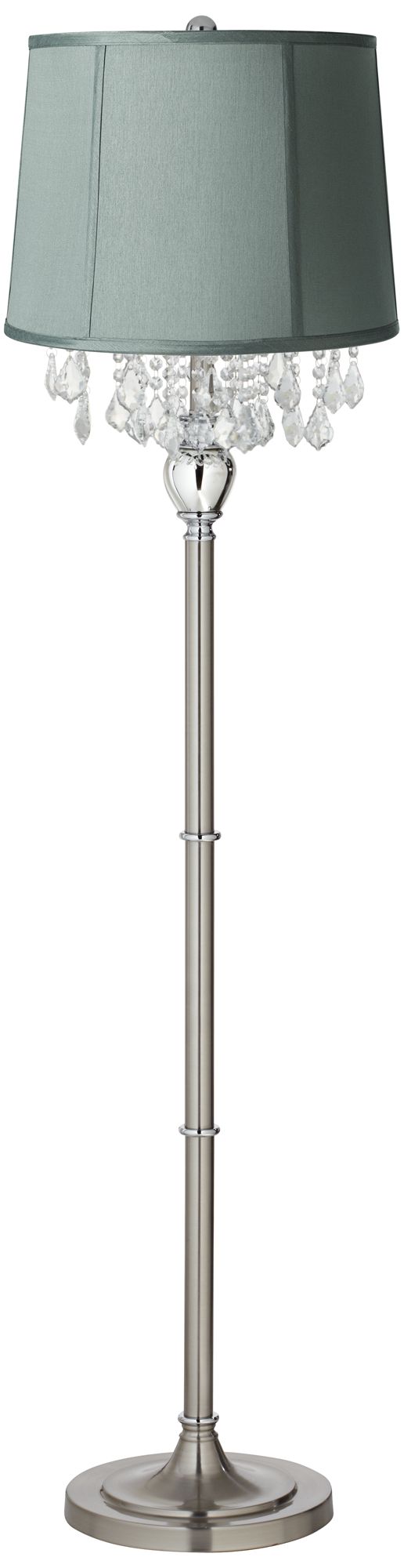 Crystals Spa Blue Drum Shade Satin Steel Floor Lamp