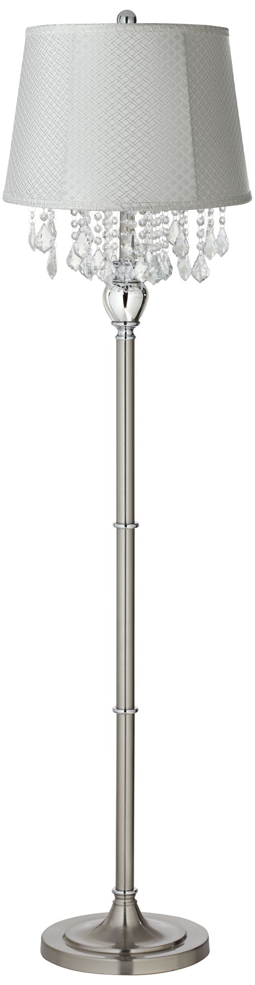 Crystals White Lattice Drum Shade Satin Steel Floor Lamp