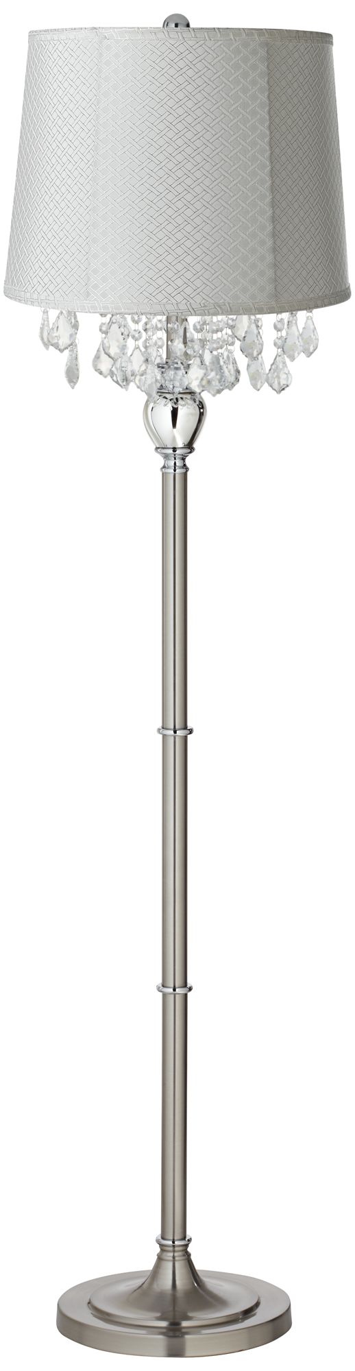Crystals White Lattice Drum Shade Satin Steel Floor Lamp