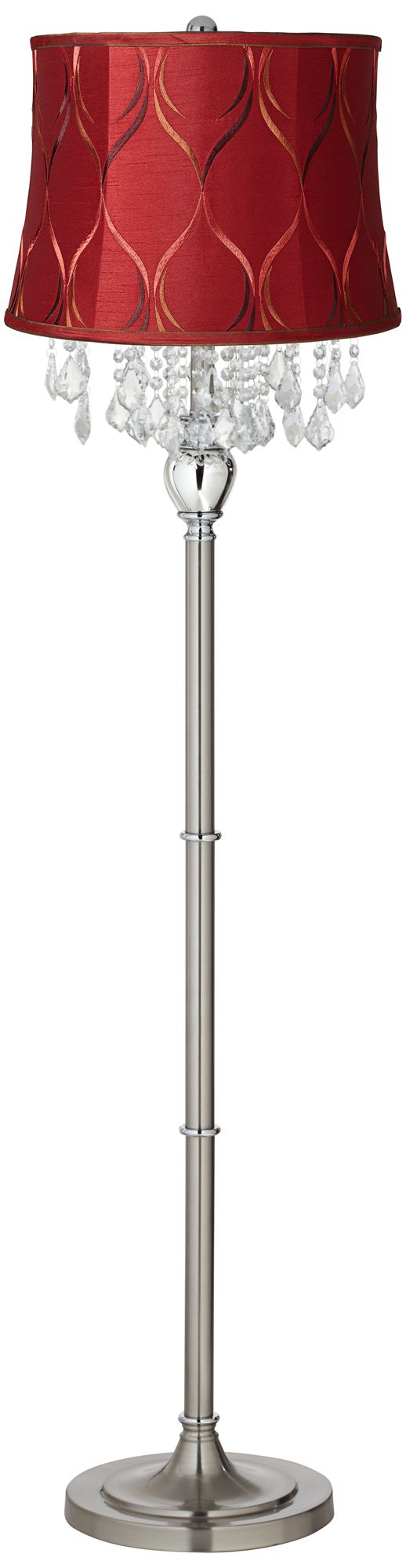Crystals Merlot Red Shade Satin Steel Floor Lamp