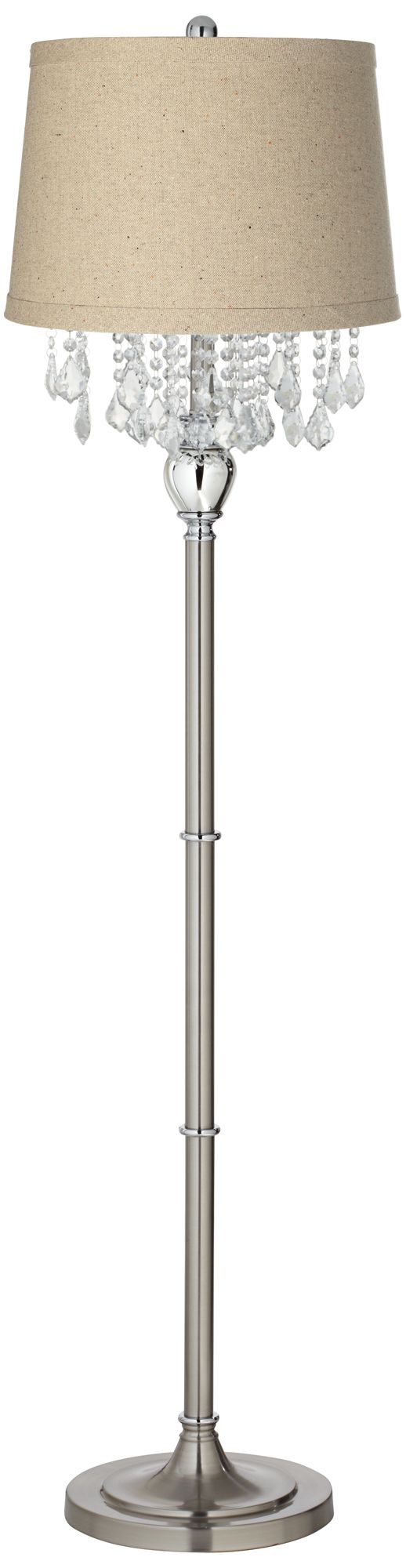 Crystals Oatmeal Linen Shade Satin Steel Floor Lamp