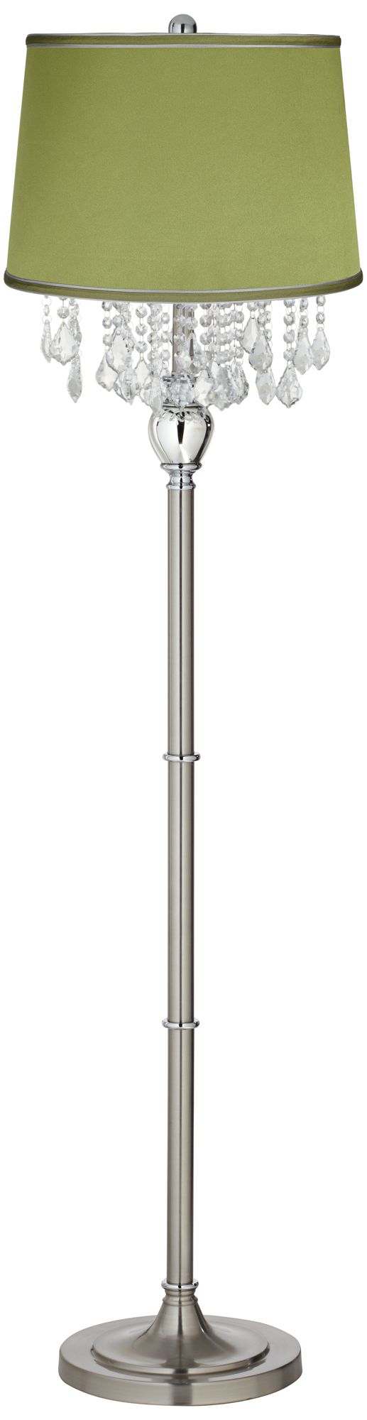 Crystals Olive Green Satin Shade Satin Steel Floor Lamp