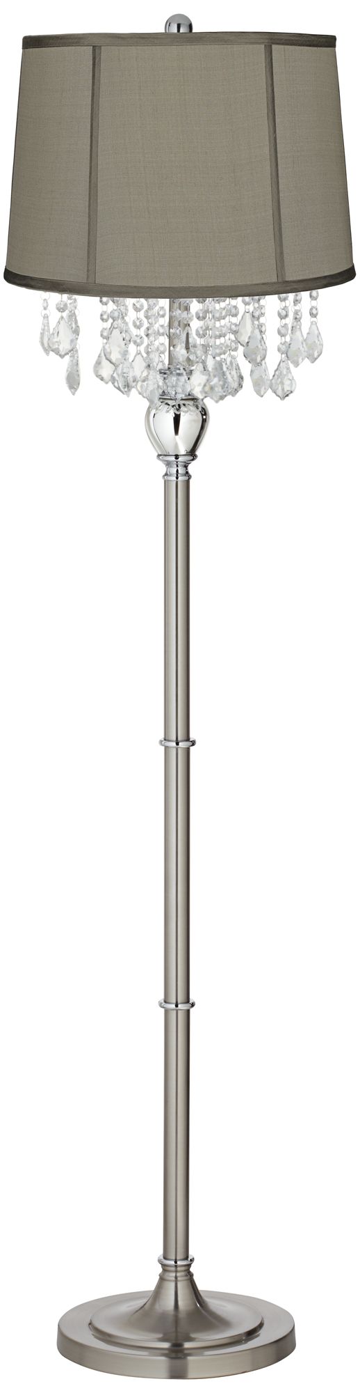 Crystals Gray Silk Shade Satin Steel Floor Lamp