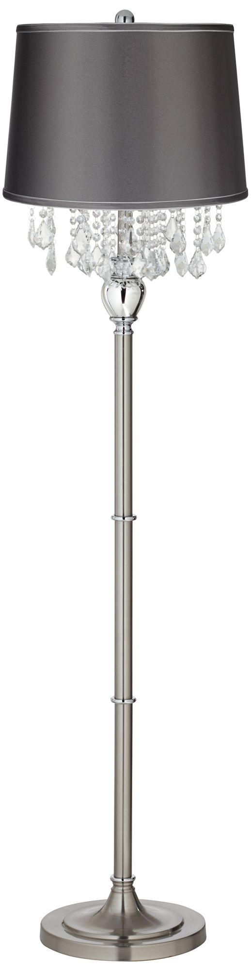 Crystals Charcoal Gray Satin Shade Satin Steel Floor Lamp