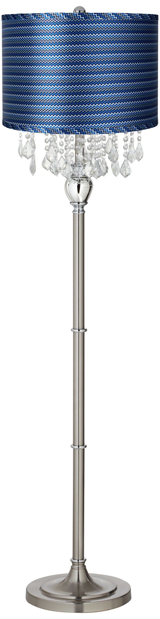 Crystals Blue Zig Zag Shade Satin Steel Floor Lamp