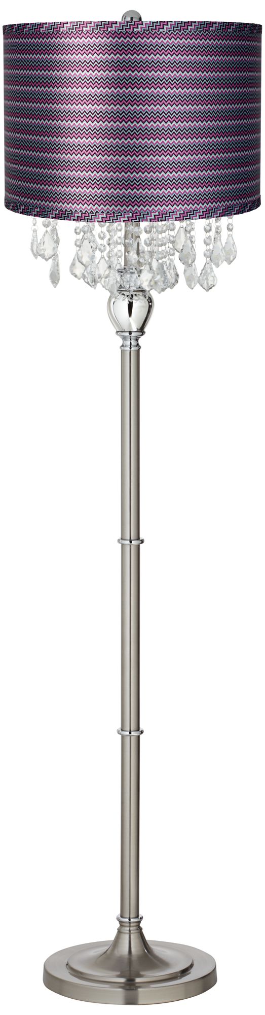 Crystals Purple Zig Zag Shade Satin Steel Floor Lamp