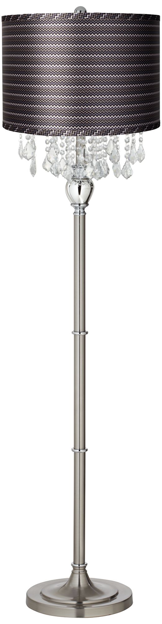 Crystals Gray Zig Zag Shade Satin Steel Floor Lamp