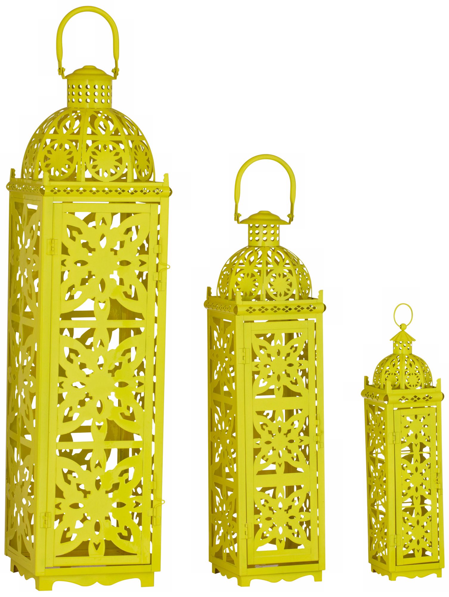 Rachael Set of 3 Yellow Openwork Lantern Candle Holders