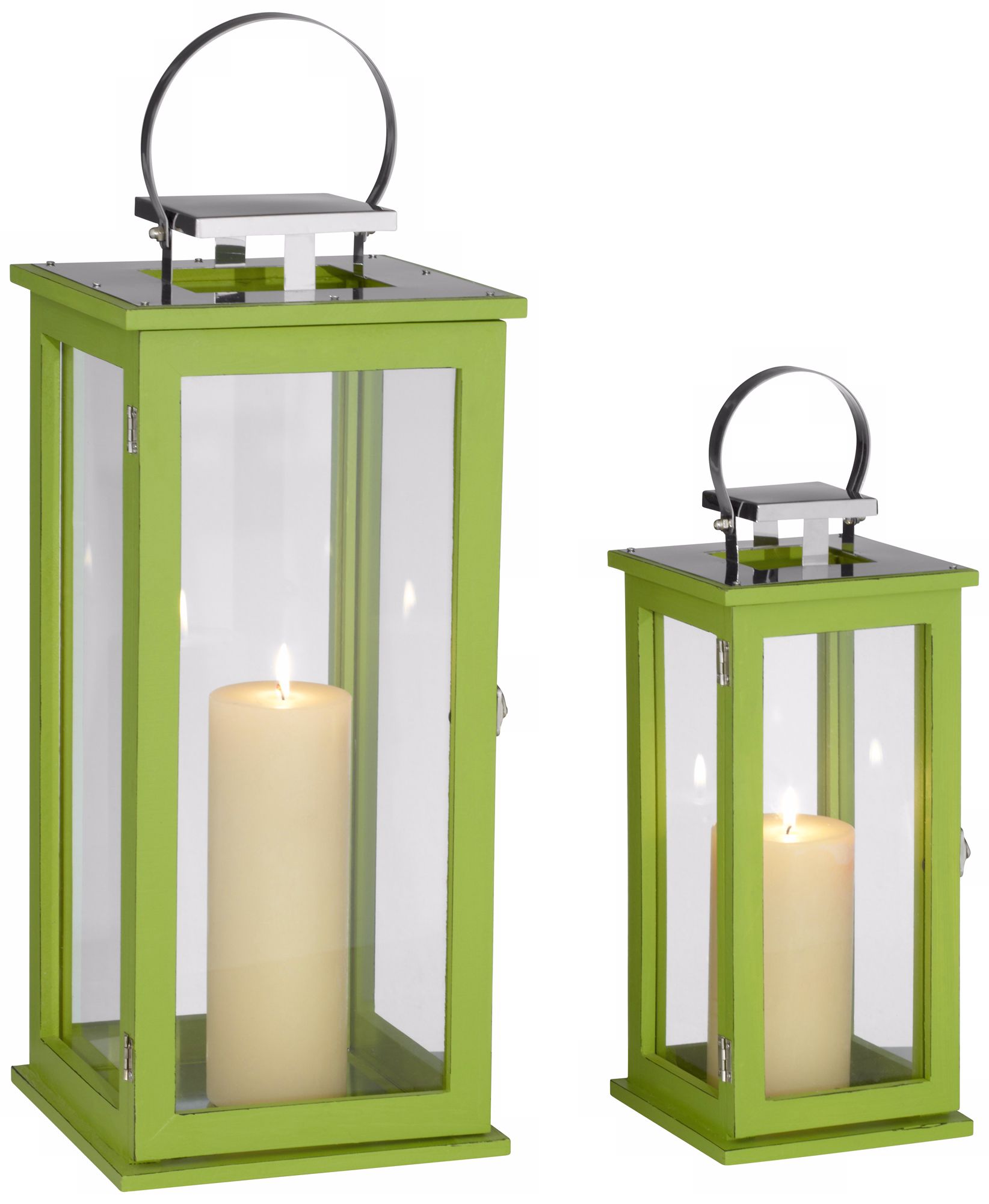 Rachael Set of 2 Tall Green Lantern Candle Holders