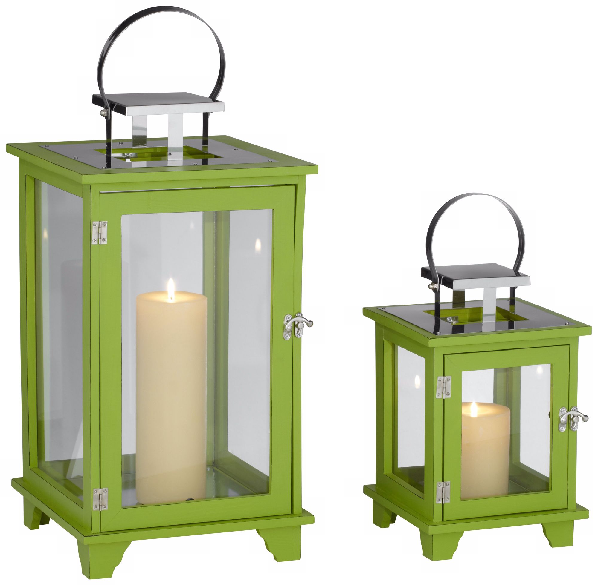 Rachael Set of 2 Wide Green Lantern Candle Holders