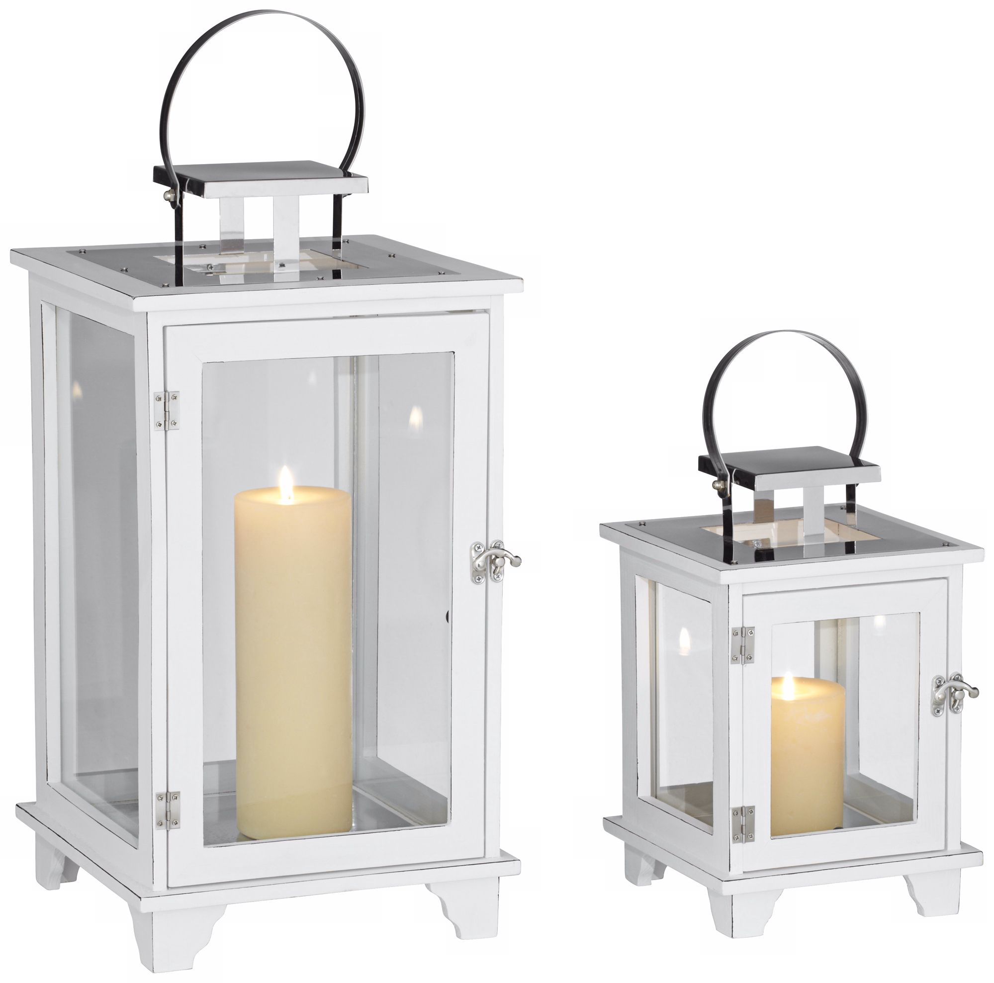 Rachael Set of 2 Wide White Lantern Candle Holders