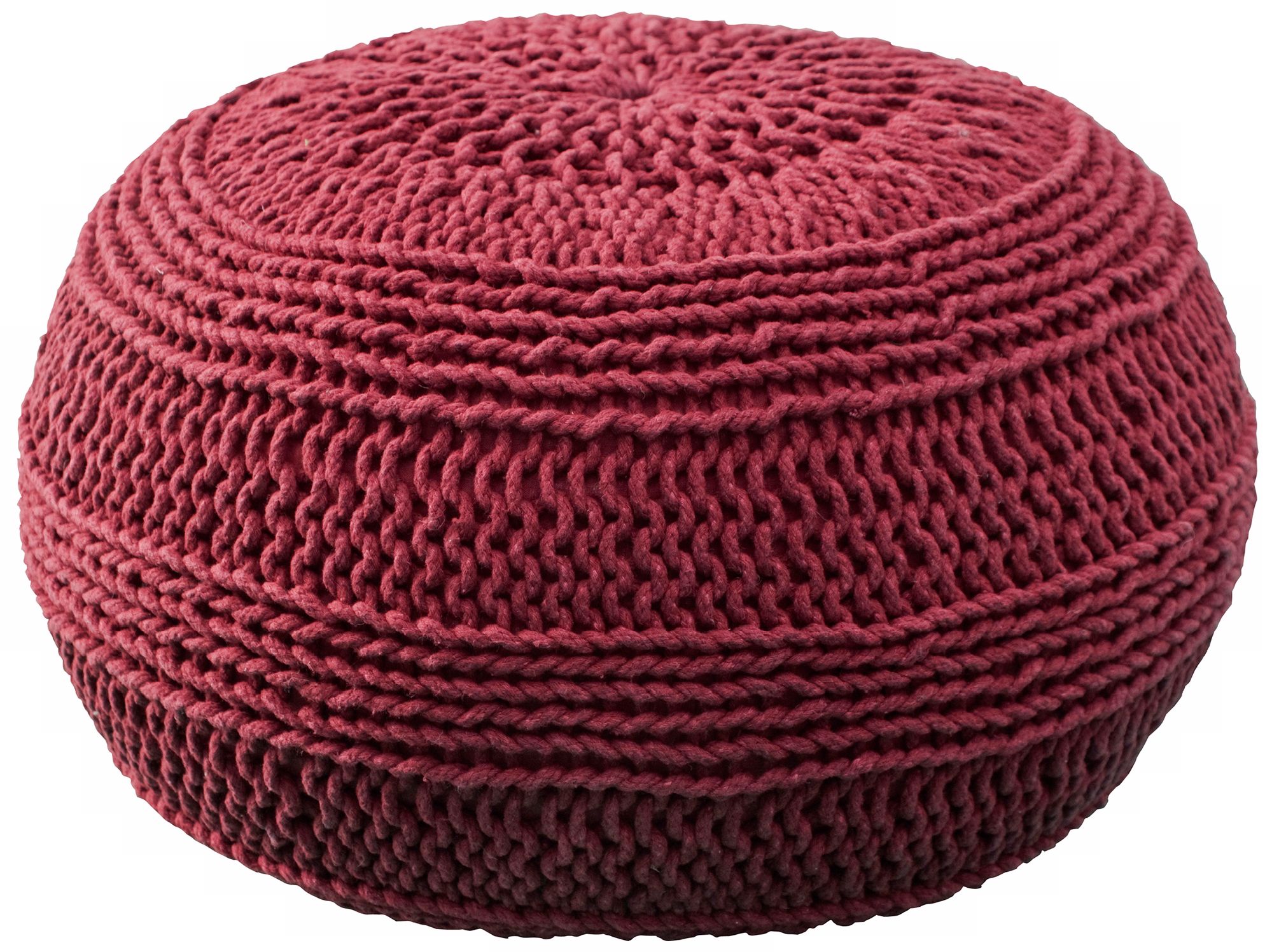 Red Roped Cotton Pouf Ottoman