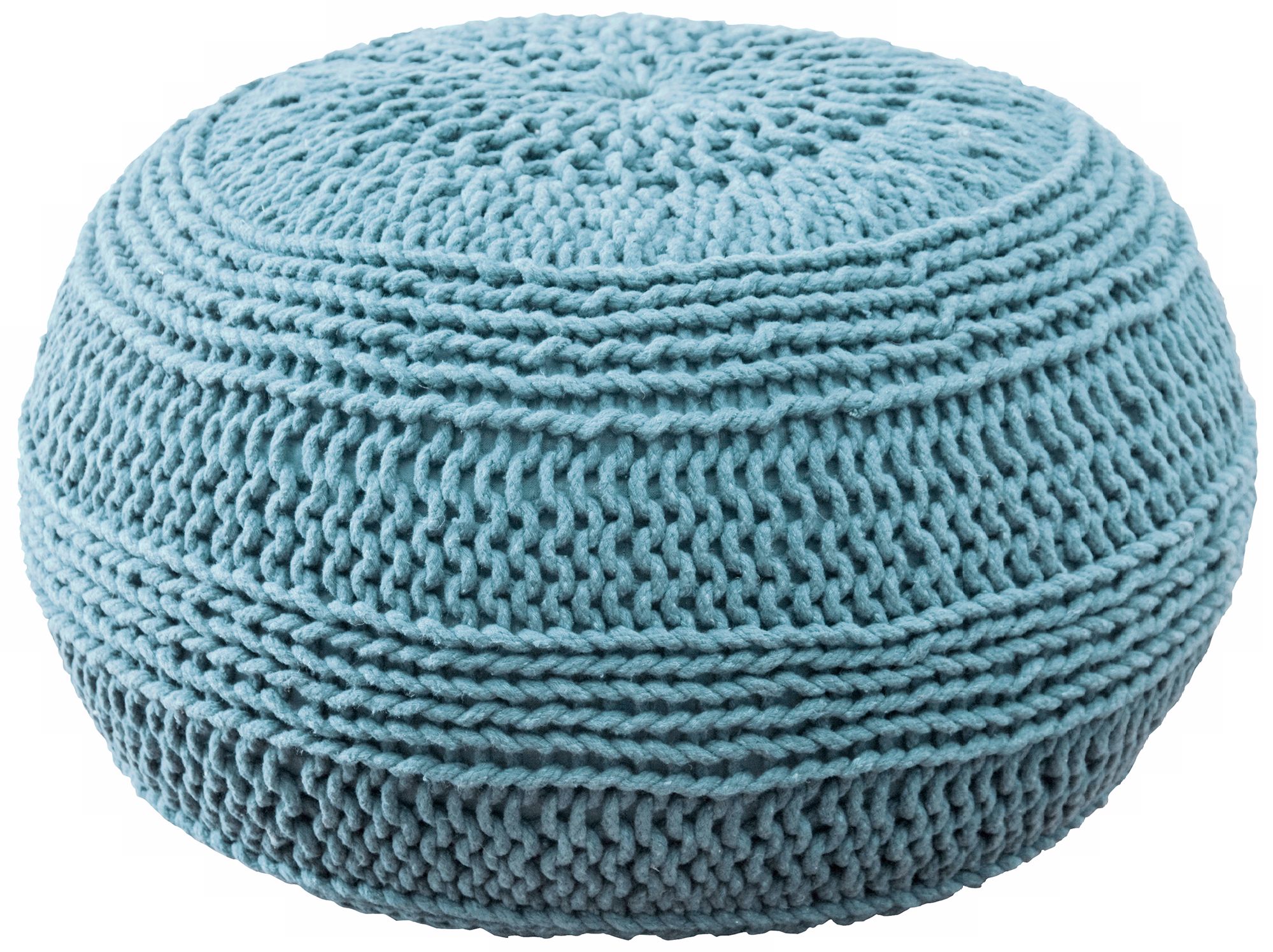 Aqua Roped Cotton Pouf Ottoman