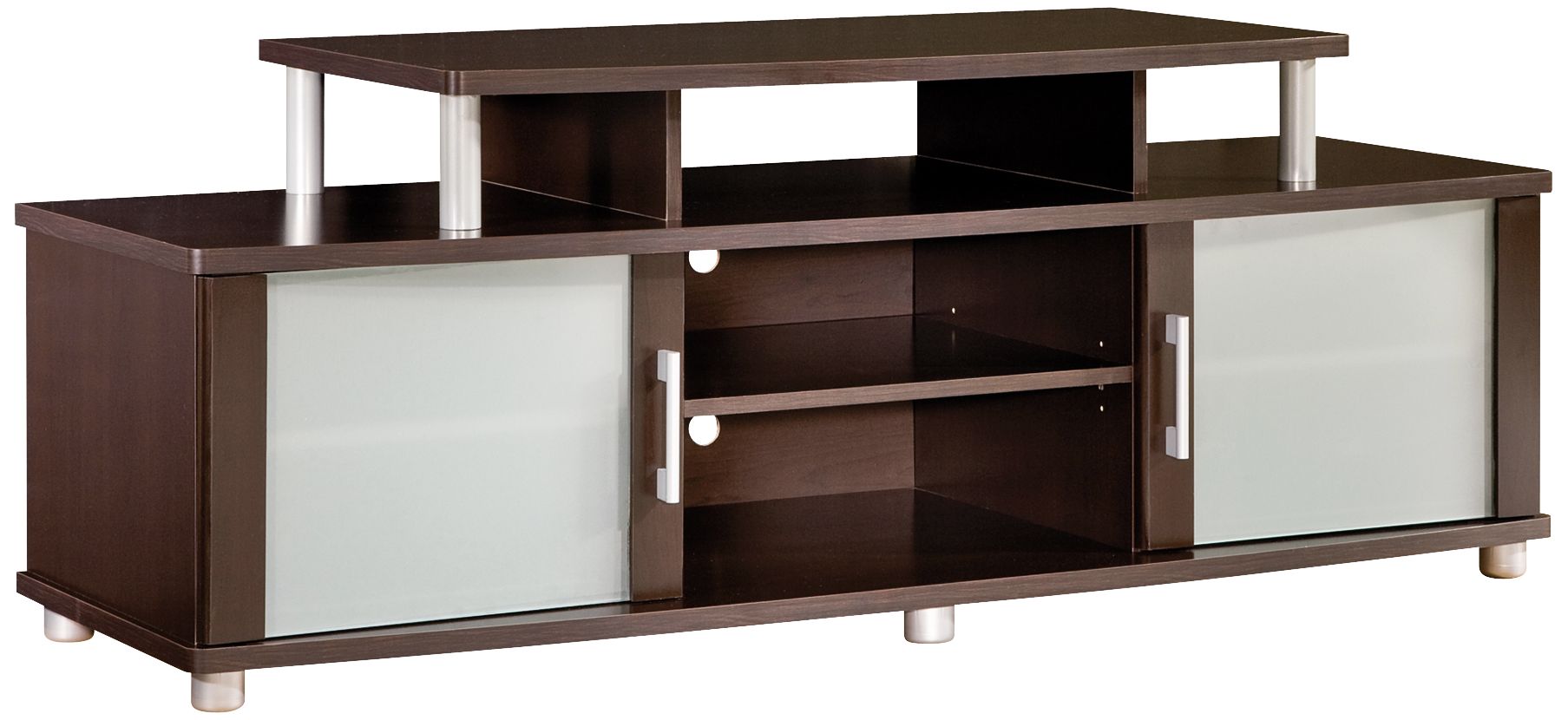 City Life 2-Door Frosted Glass and Chocolate TV Stand