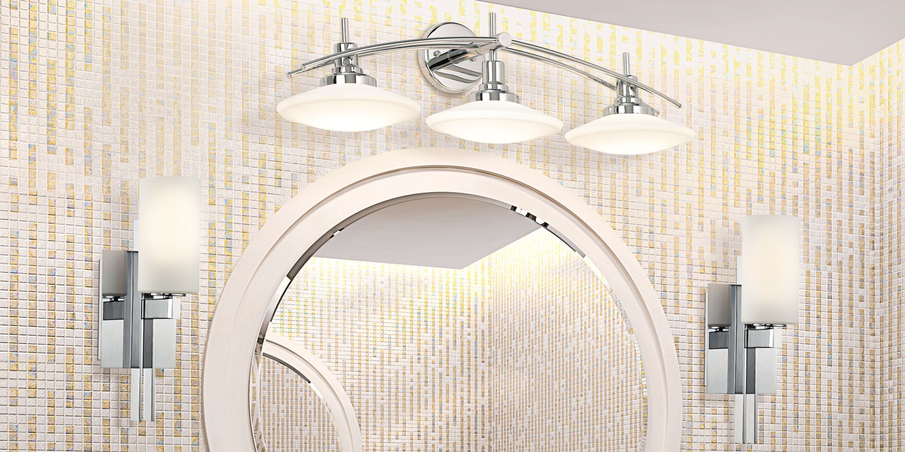Save up to 77% on contemporary and traditional bathroom lights.