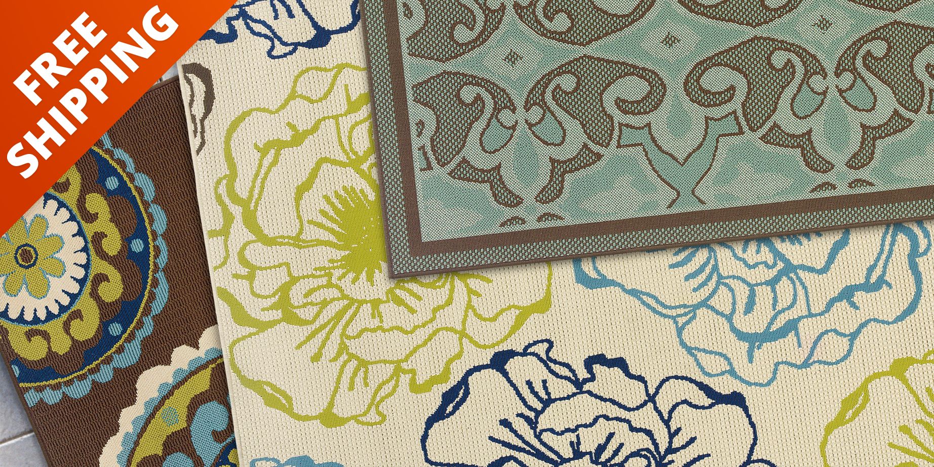Save up to 50% with free shipping on outdoor area rugs in our home decor sale.