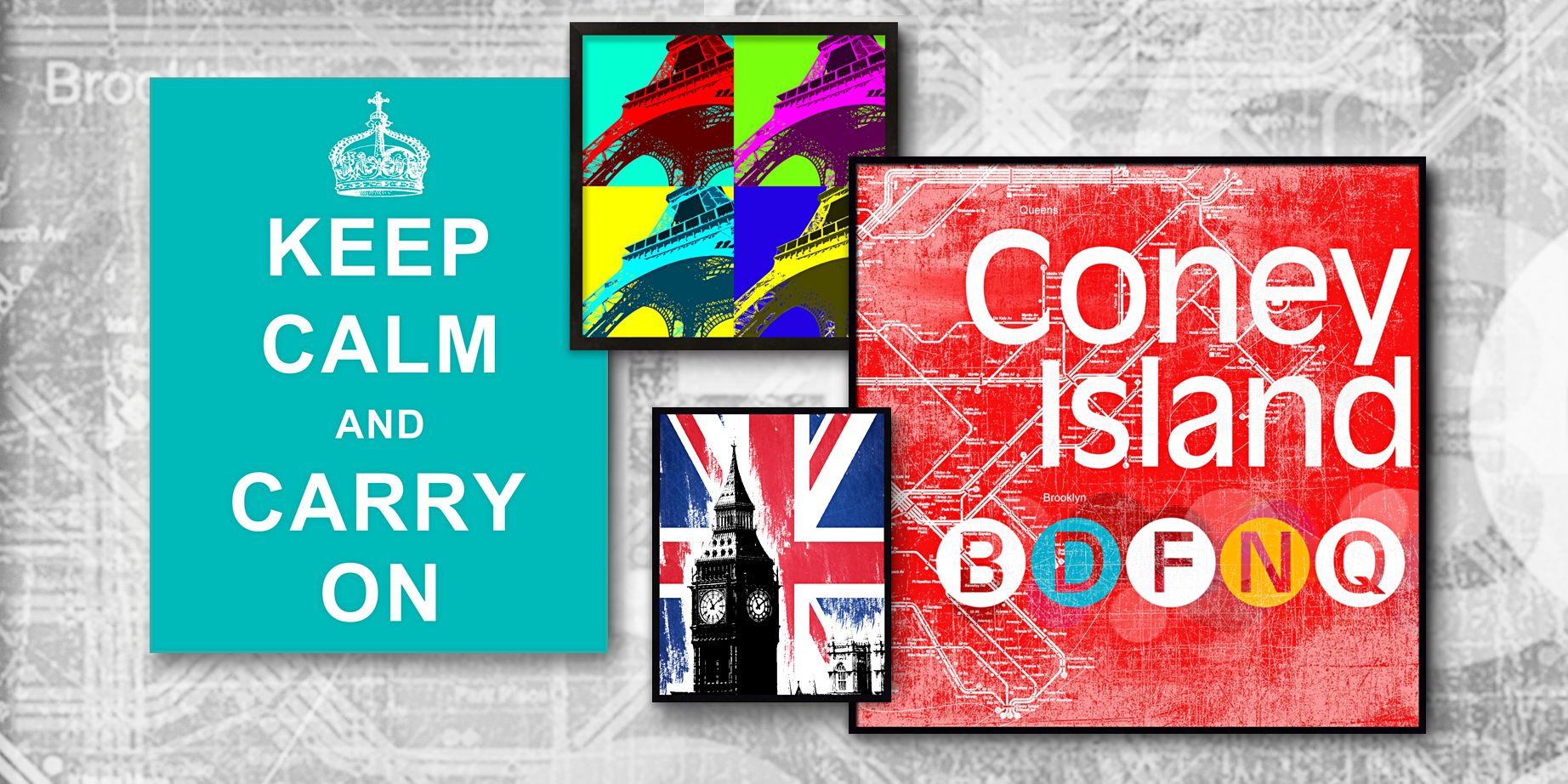Travel-themed wall art up to 74% off from 55 Downing Street.