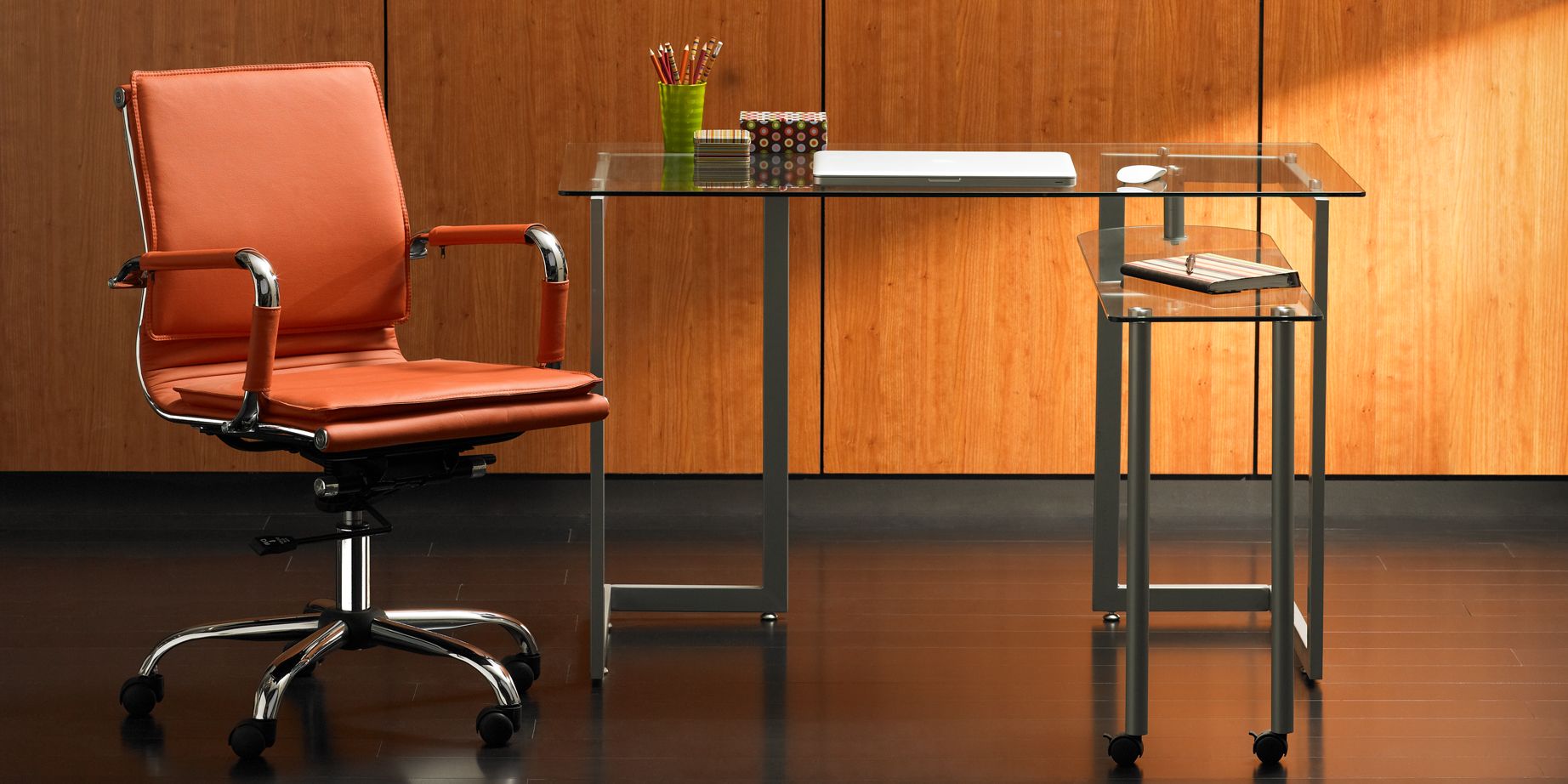 Save up to 66% on modern office furniture, lighting, and chairs.