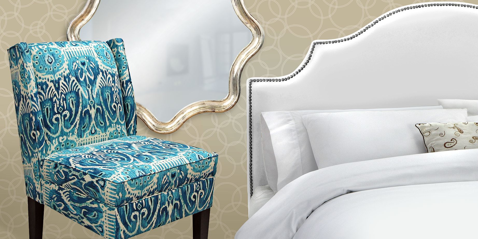 Contemporary Bedroom with White Bed and Blue Side Chair