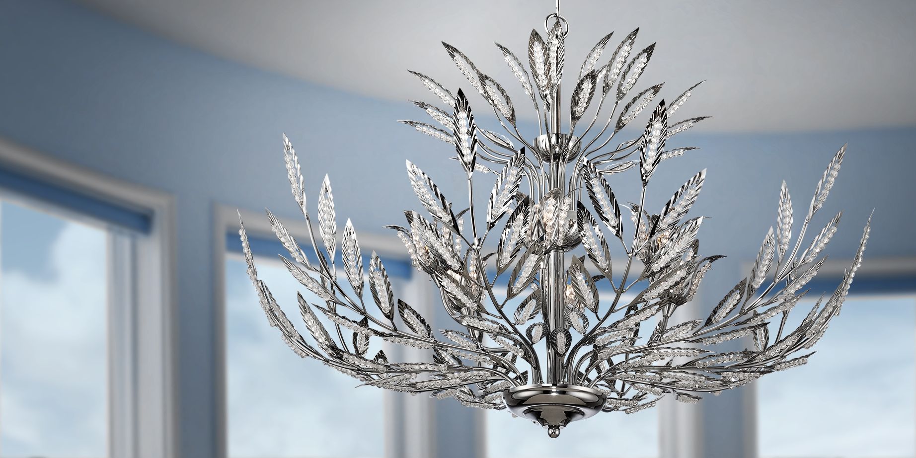 Whimsical Chrome and Crystal Chandelier