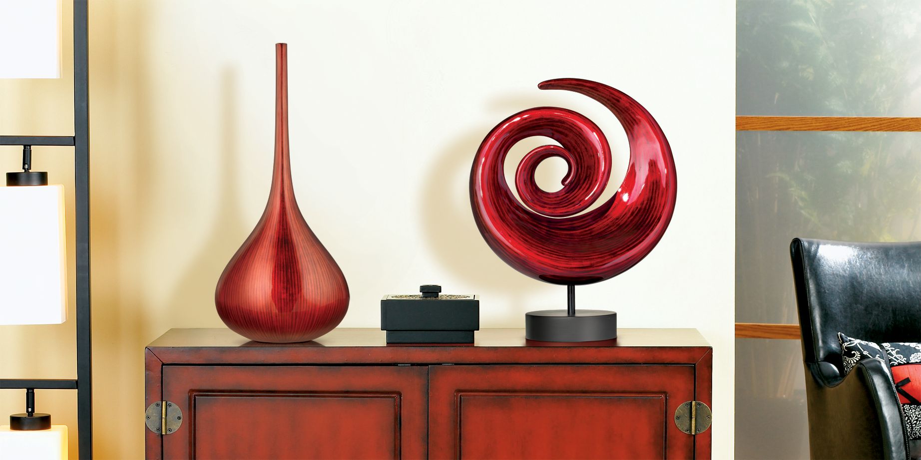 Asian Inspired Side Table and Contemporary Sculpture