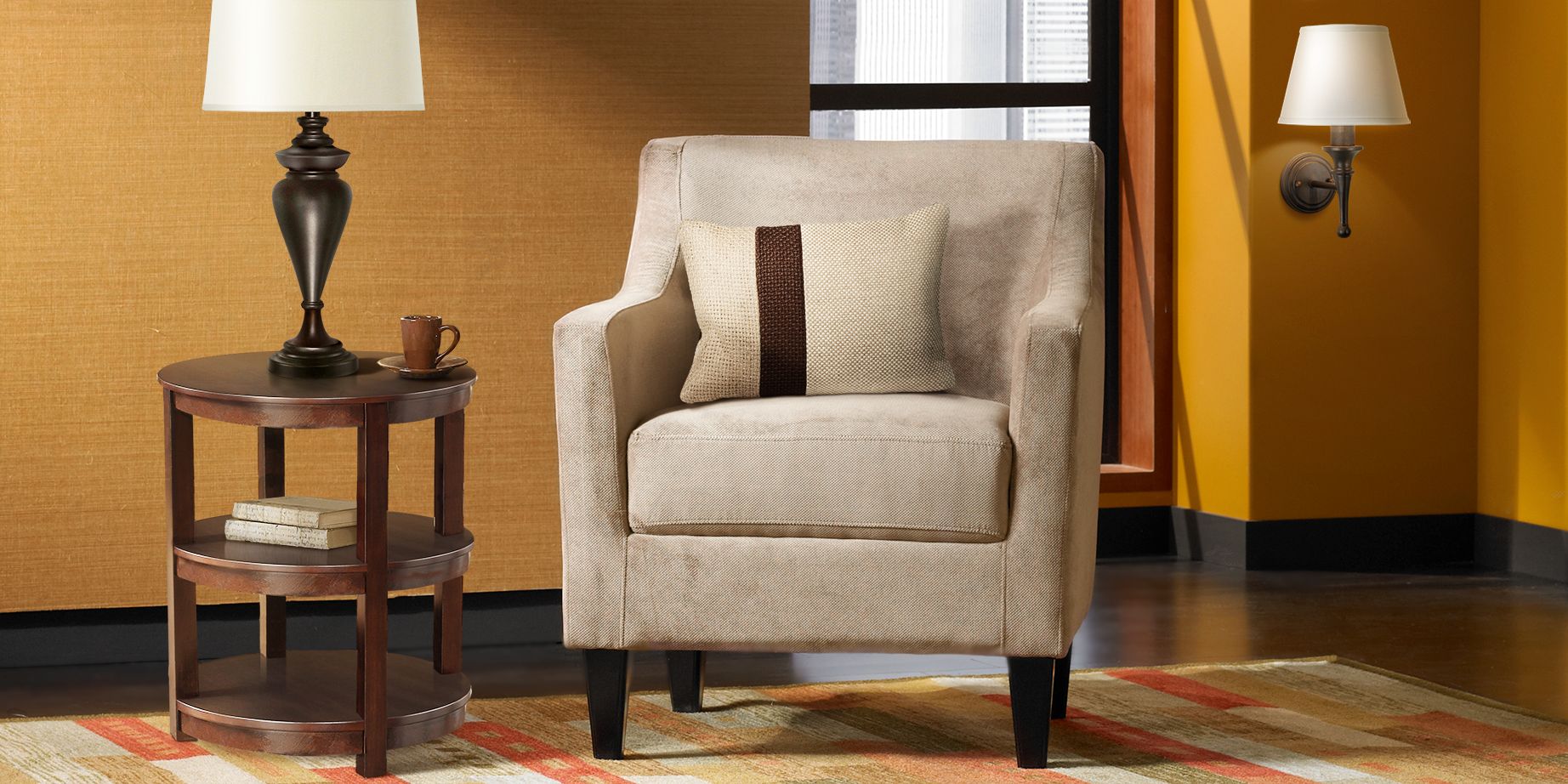 Traditional Upholstered Chair and Side Table