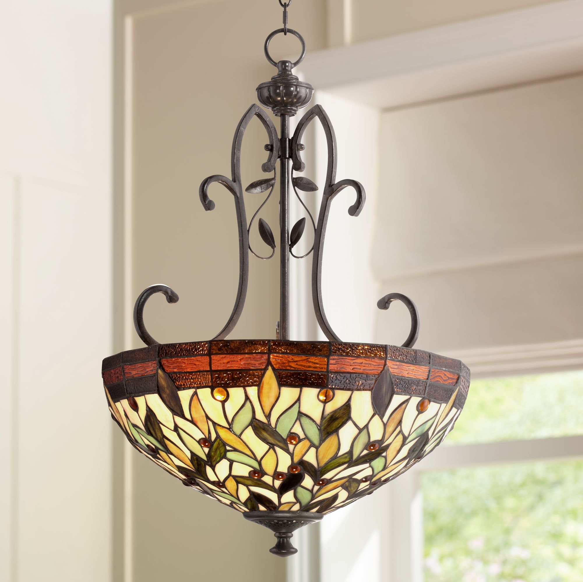 Robert Louis Tiffany 18" Wide Two Light Pendant Chandelier
