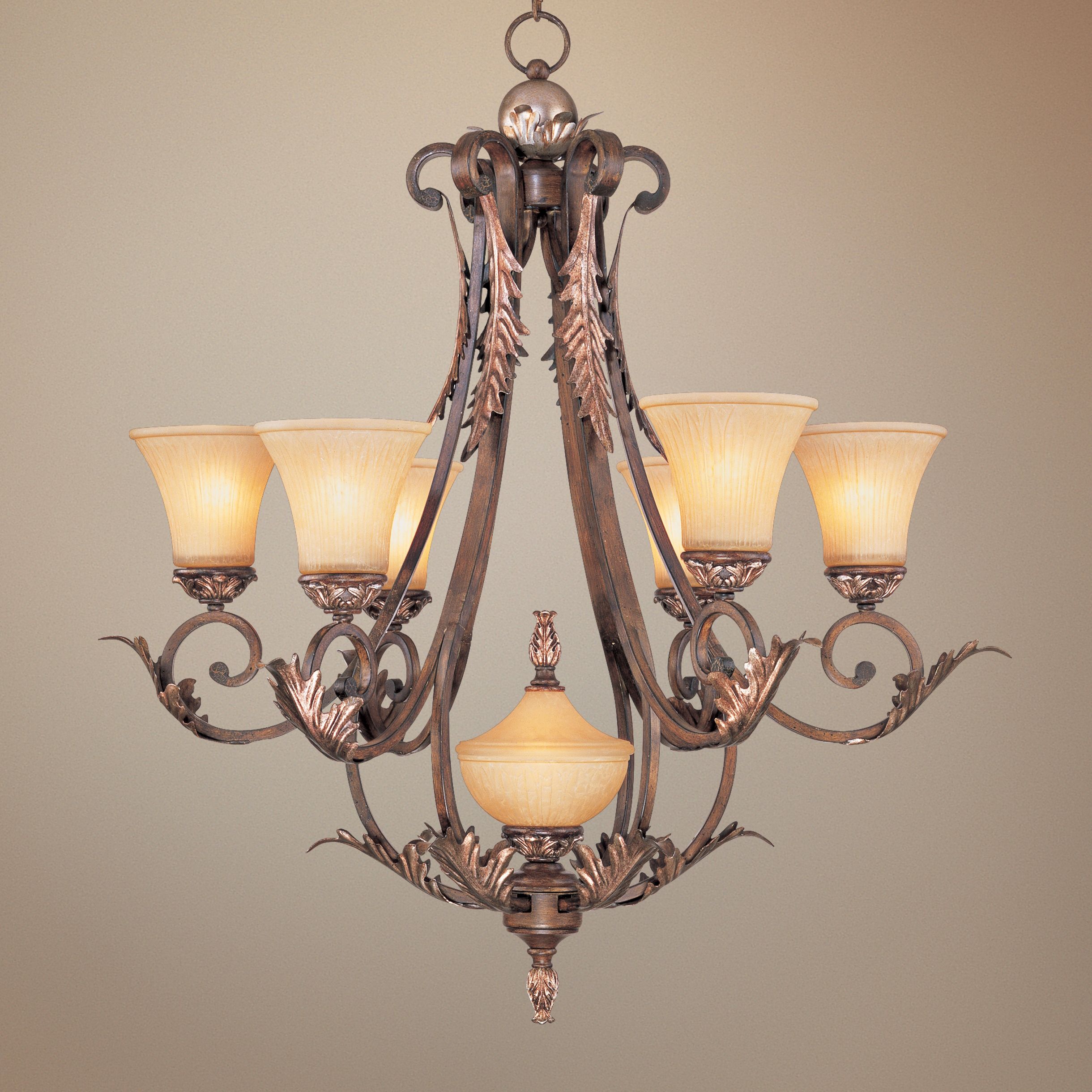 Bronze Gold Finish Acanthus Leaf Seven Light Chandelier