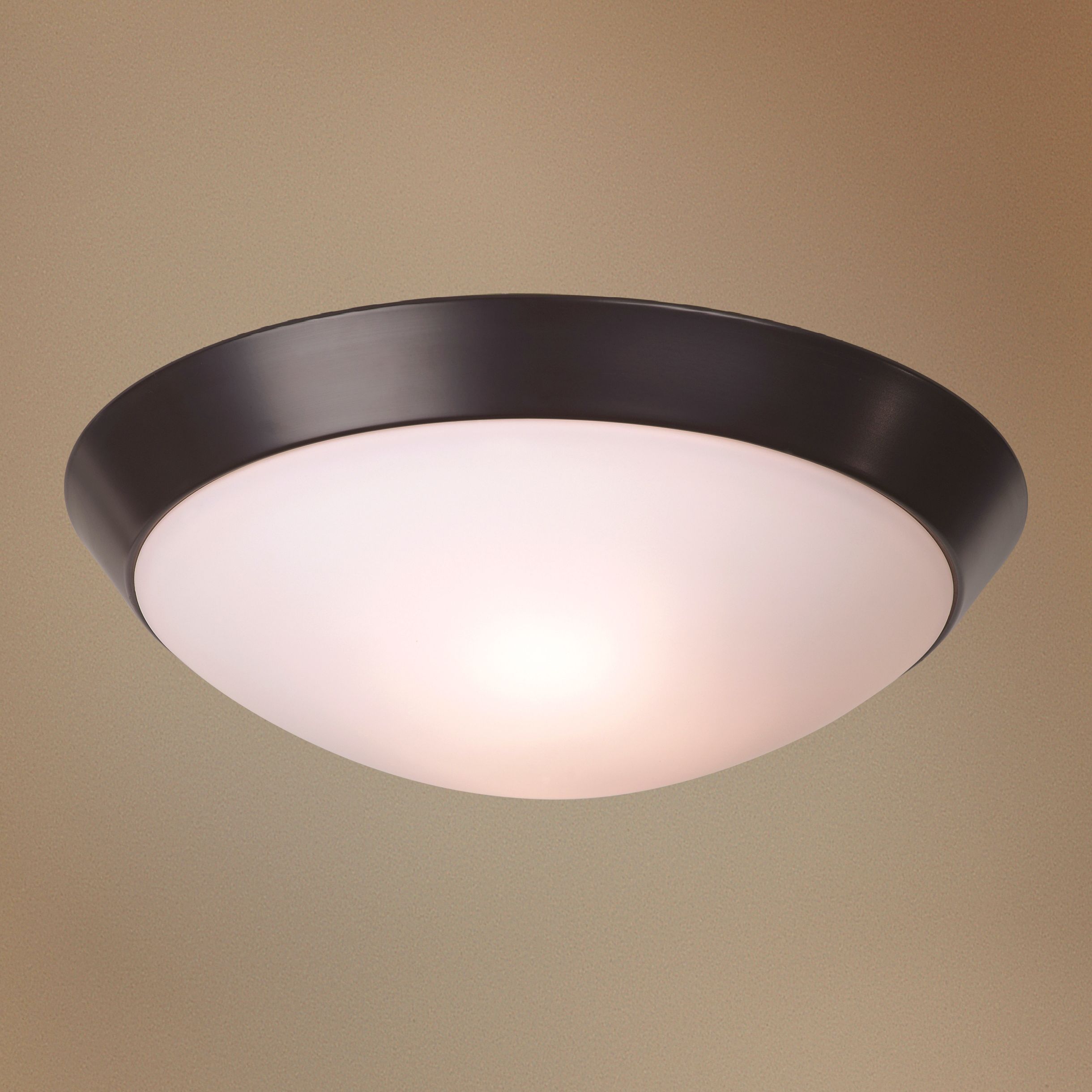 Bronze with Frosted Glass 15" Wide Flushmount Ceiling Light