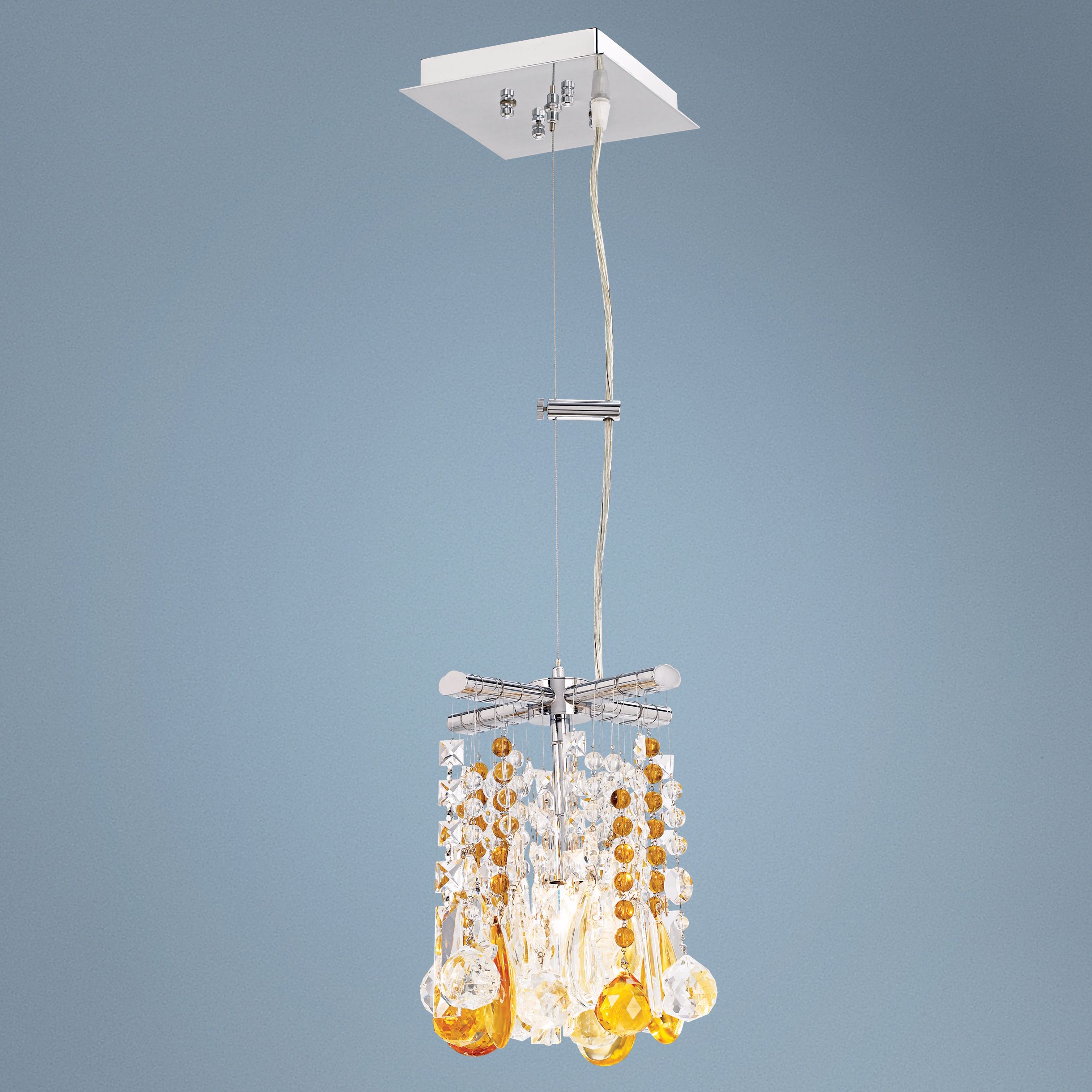 Luminous 8" Wide Amber and Clear Crystal Pendant Chandelier