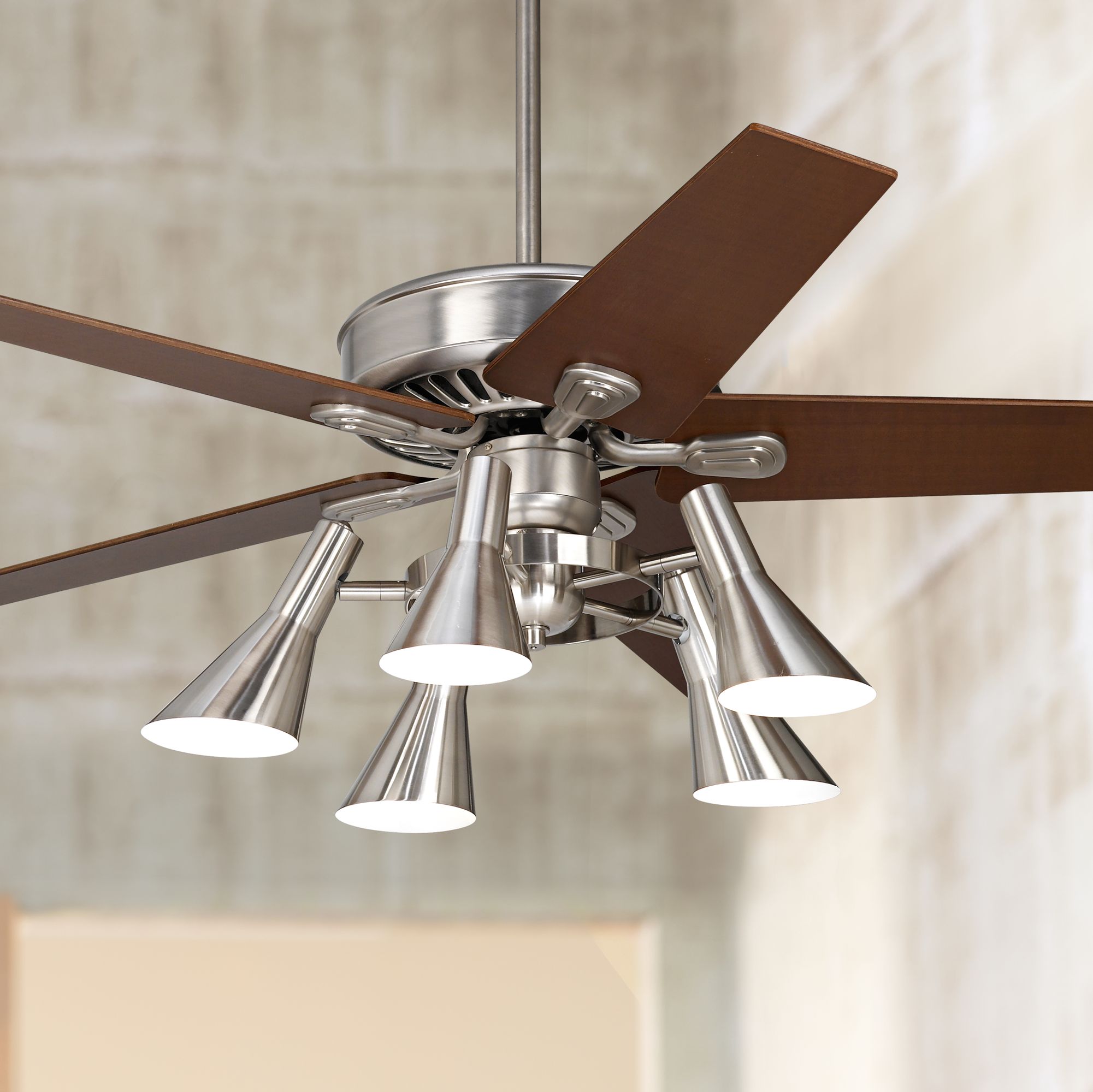 52" Windstar II Brushed Steel with Walnut Ceiling Fan