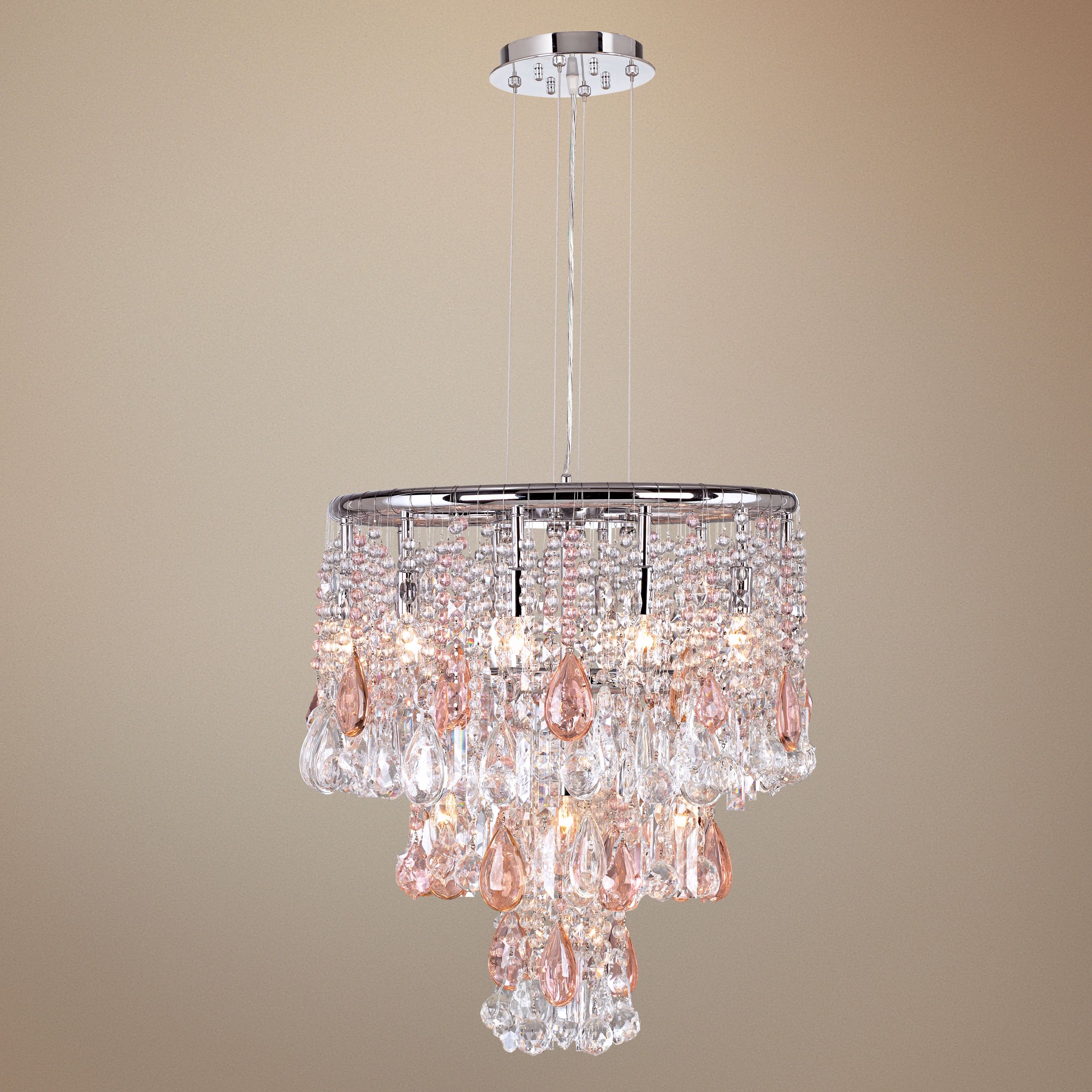 Luminous Clear and Pink Crystal Chandelier