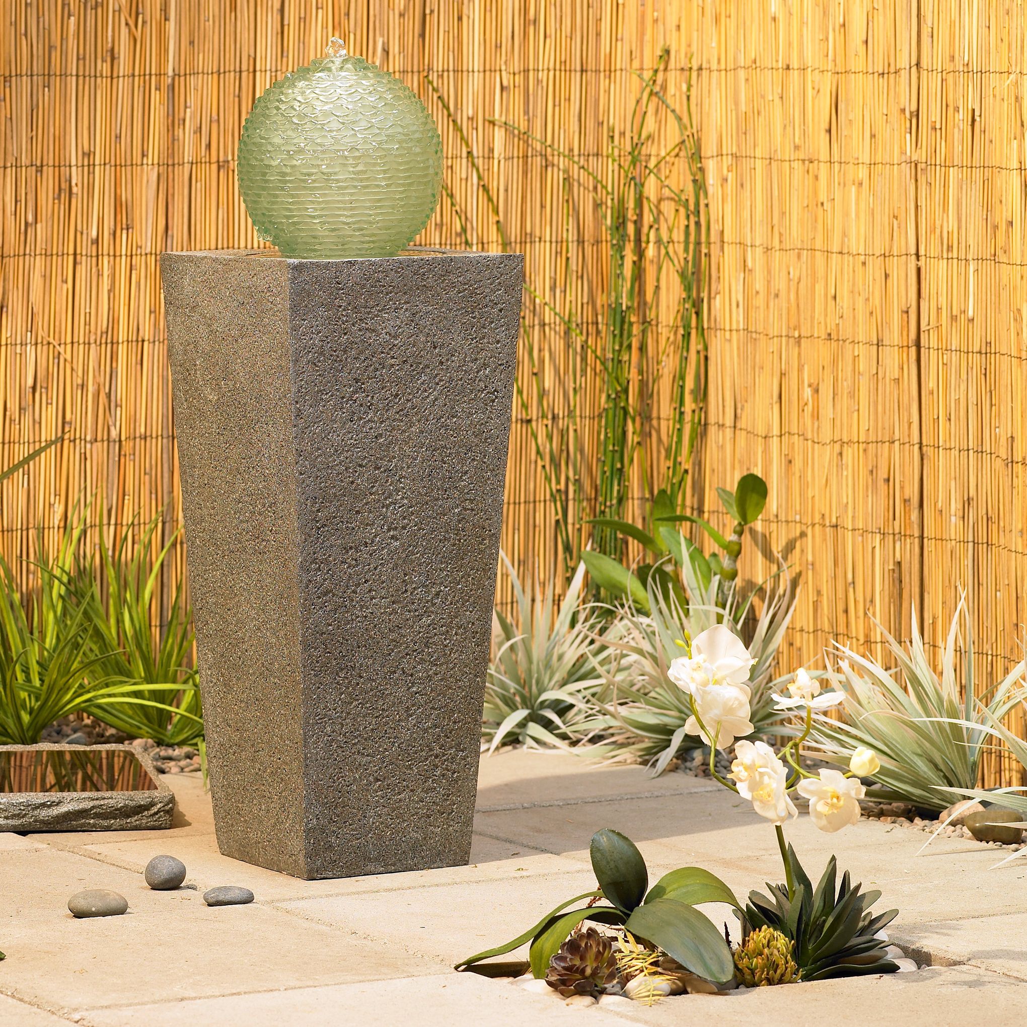 Asian Column Solar Powered Outdoor Fountain