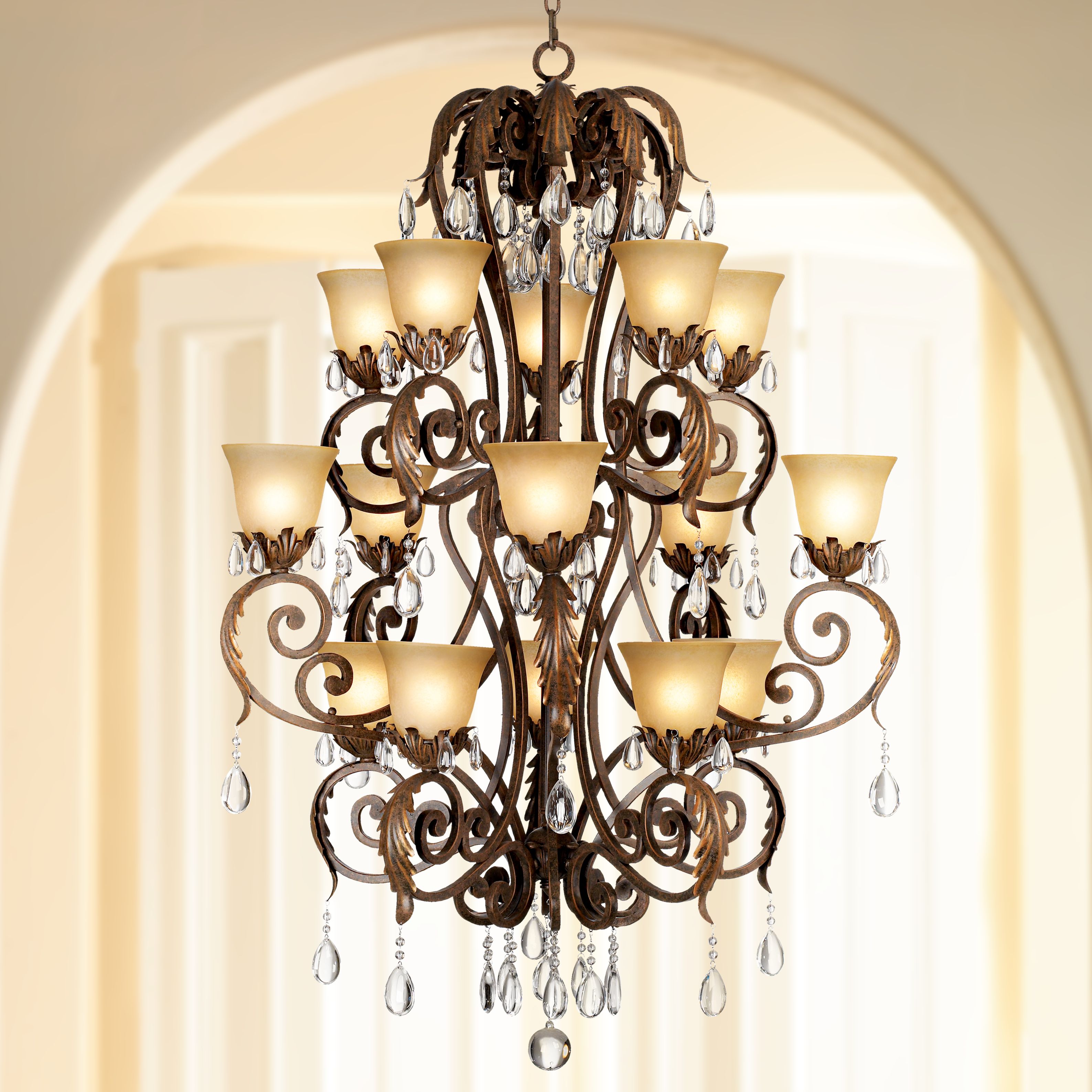 Valentina Iron Leaf Collection Three-Tiered Chandelier