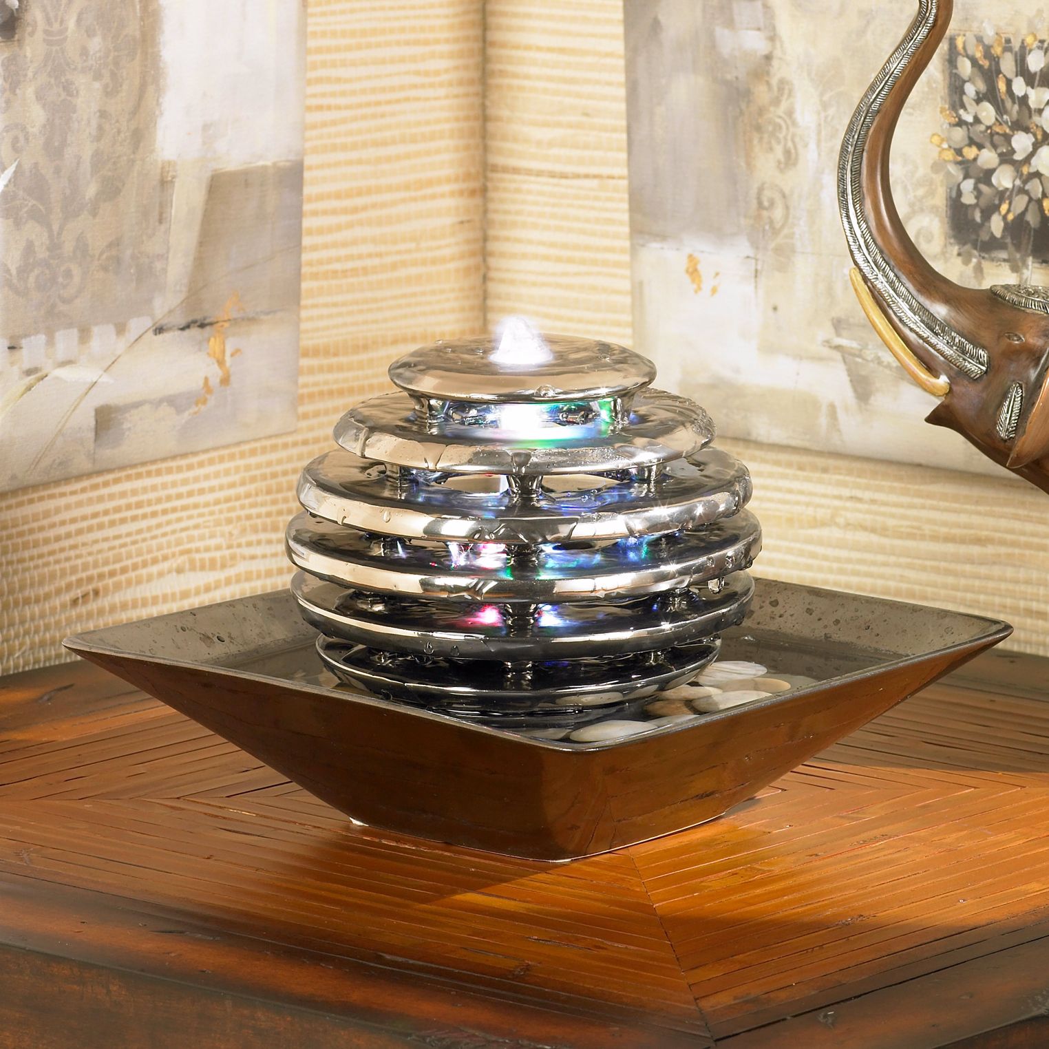 Metallic Chrome LED Light Table Fountain