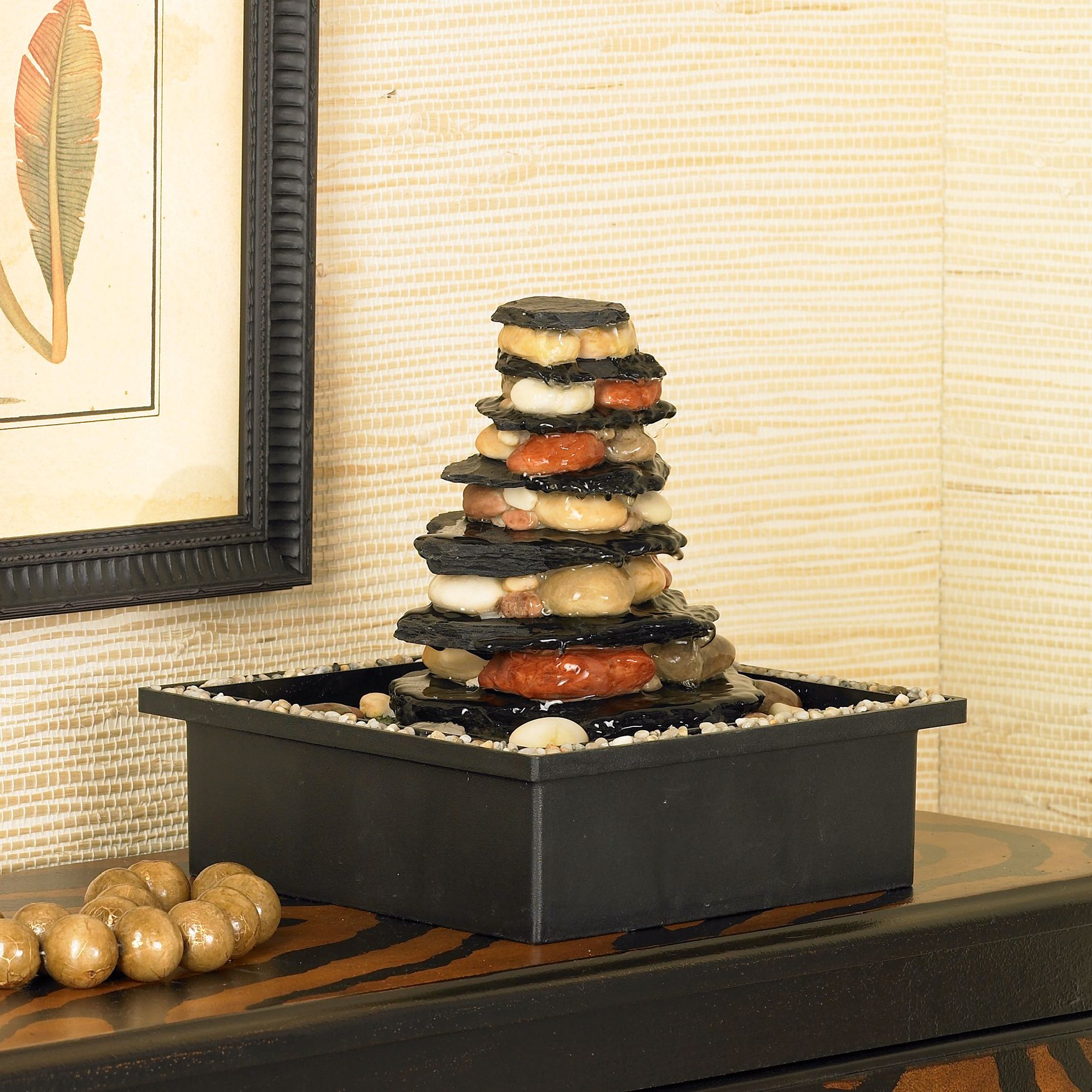 Stacked Stones and Pebbles Table Fountain