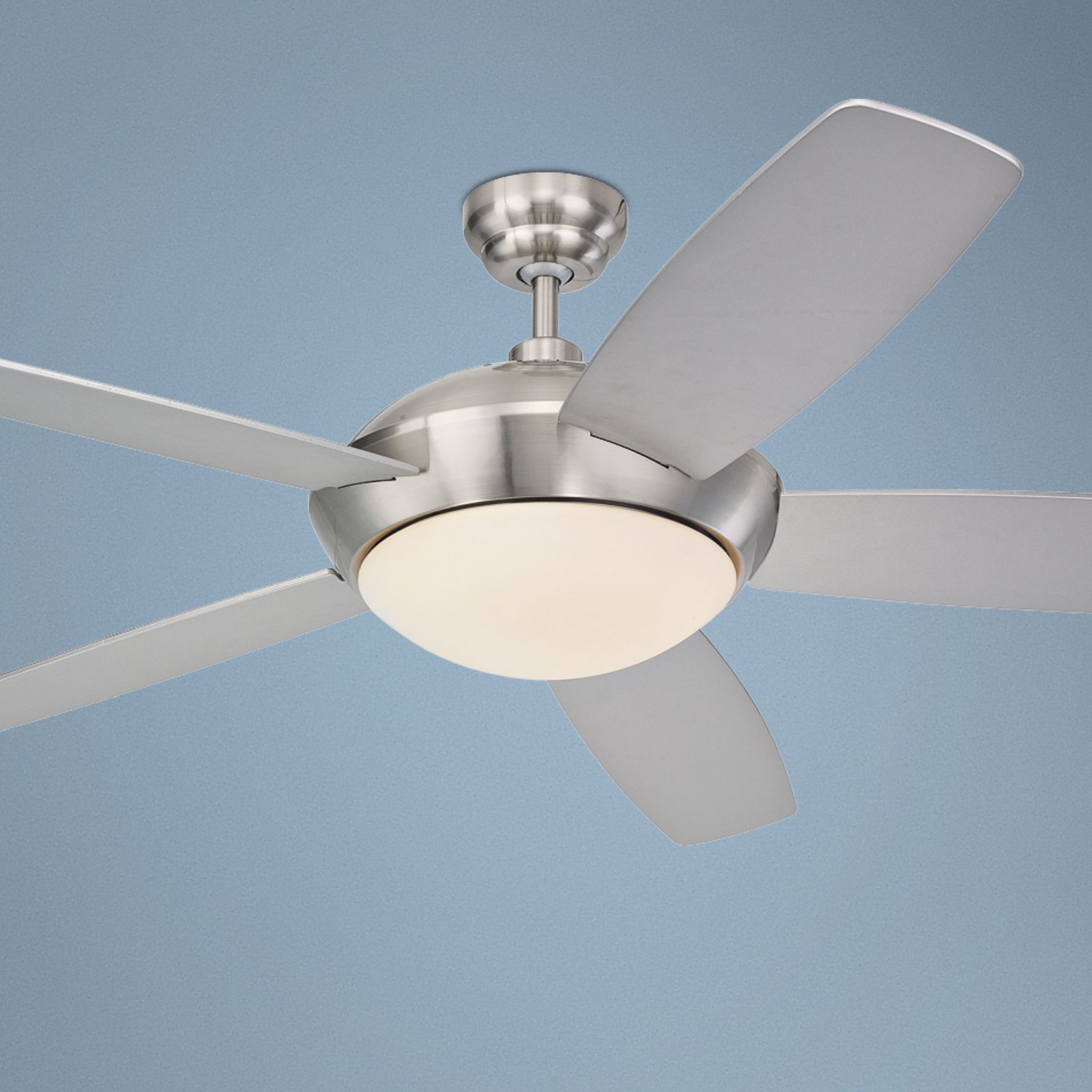 52" Monte Carlo Sleek Brushed Steel Ceiling Fan with Light