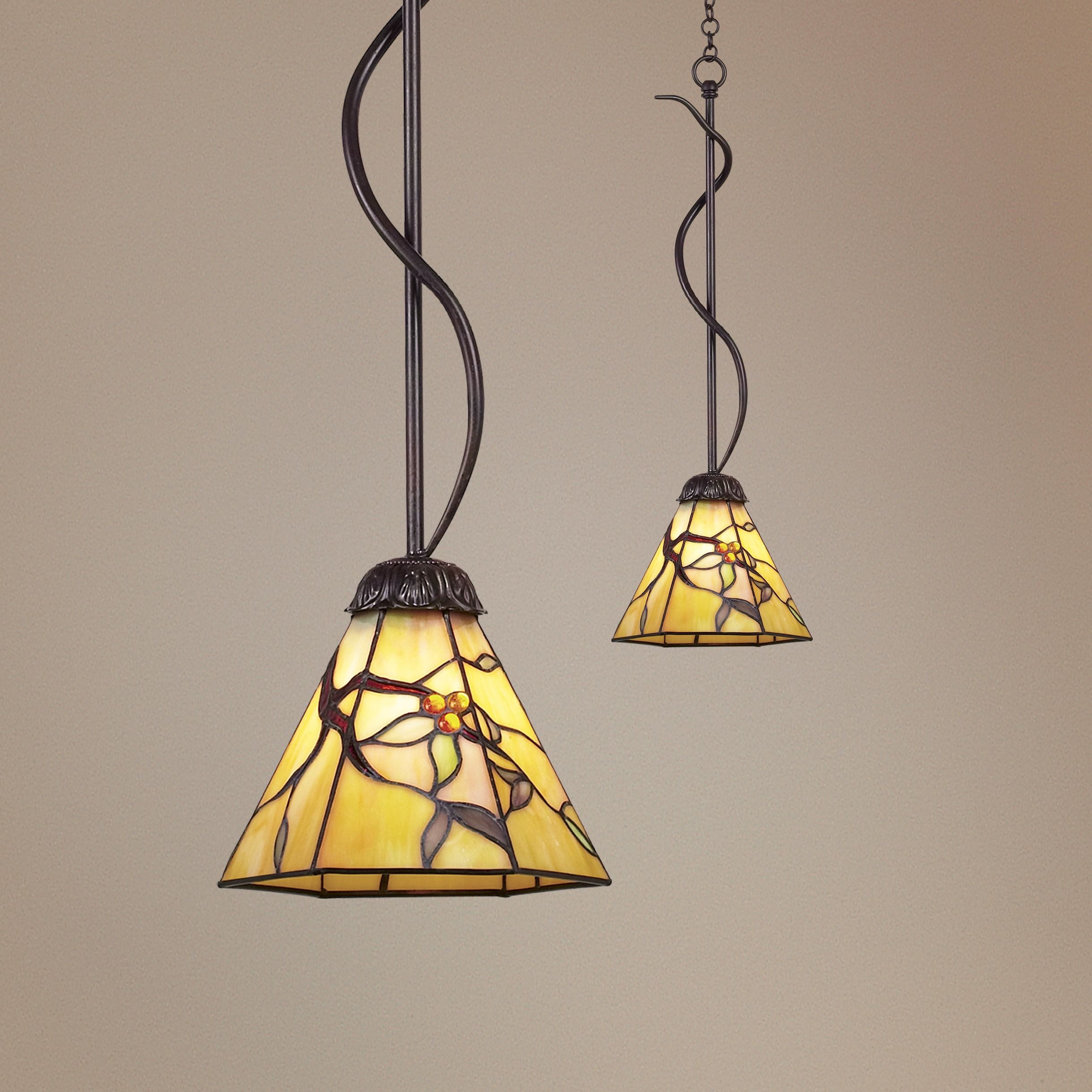 Olive Leaf Tiffany-Style Mini Pendant Chandelier