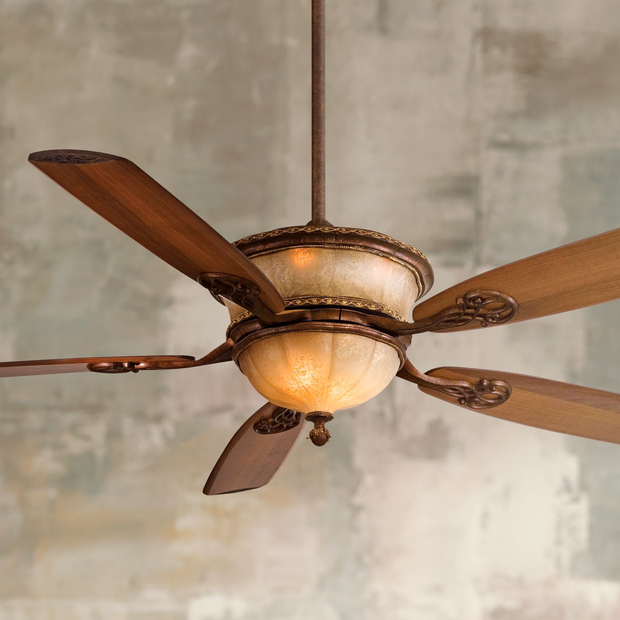 60" Minka Aire Santa Lucia Silver Patina Glass Ceiling Fan
