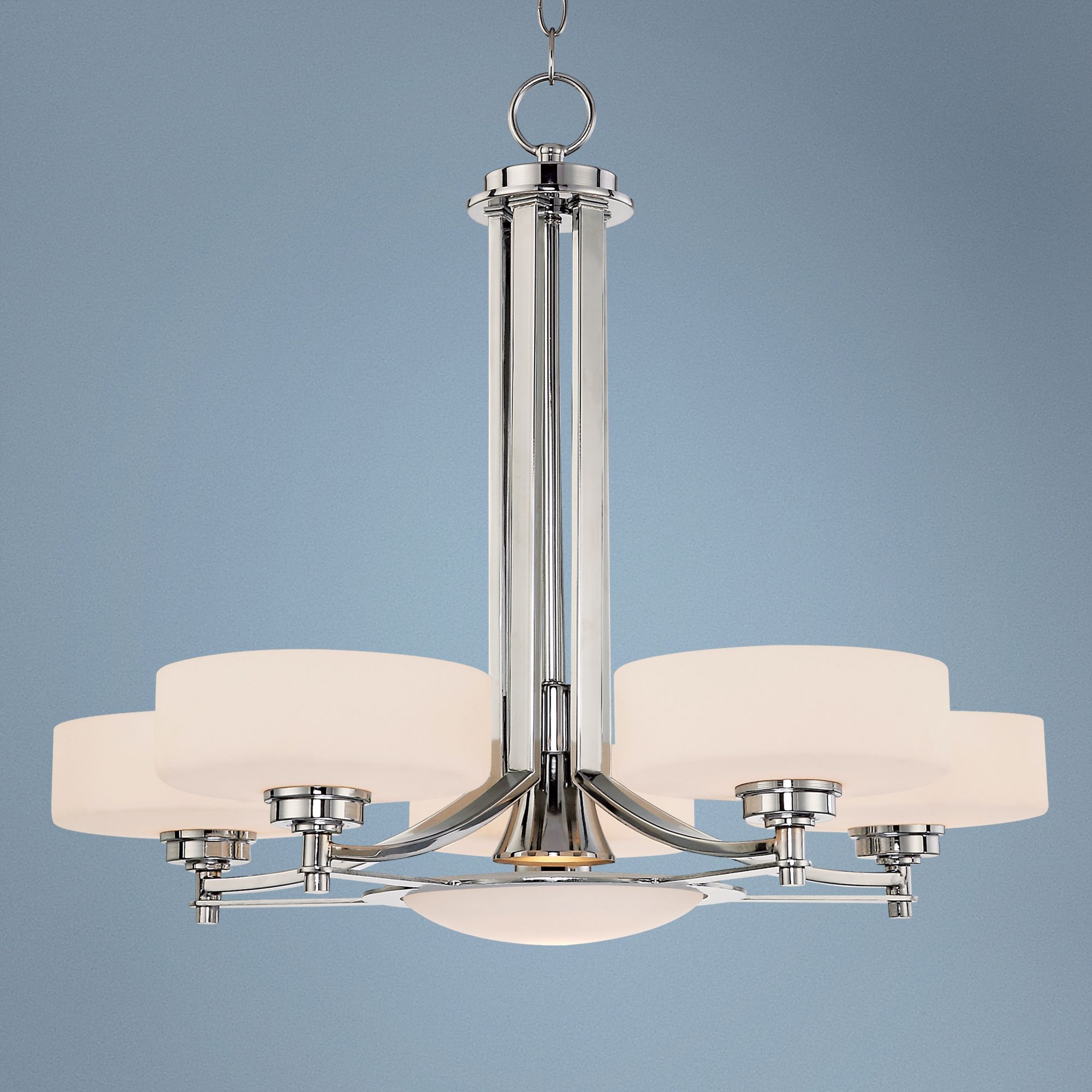Possini Euro Opal Etched Glass 5+1 Light Chandelier