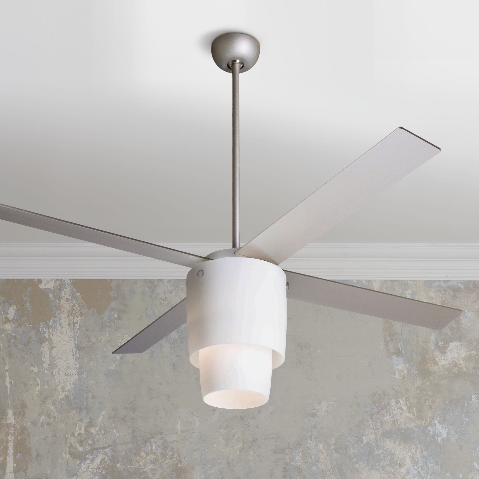 52" Modern Fan Halo Nickel Opal Light Ceiling Fan