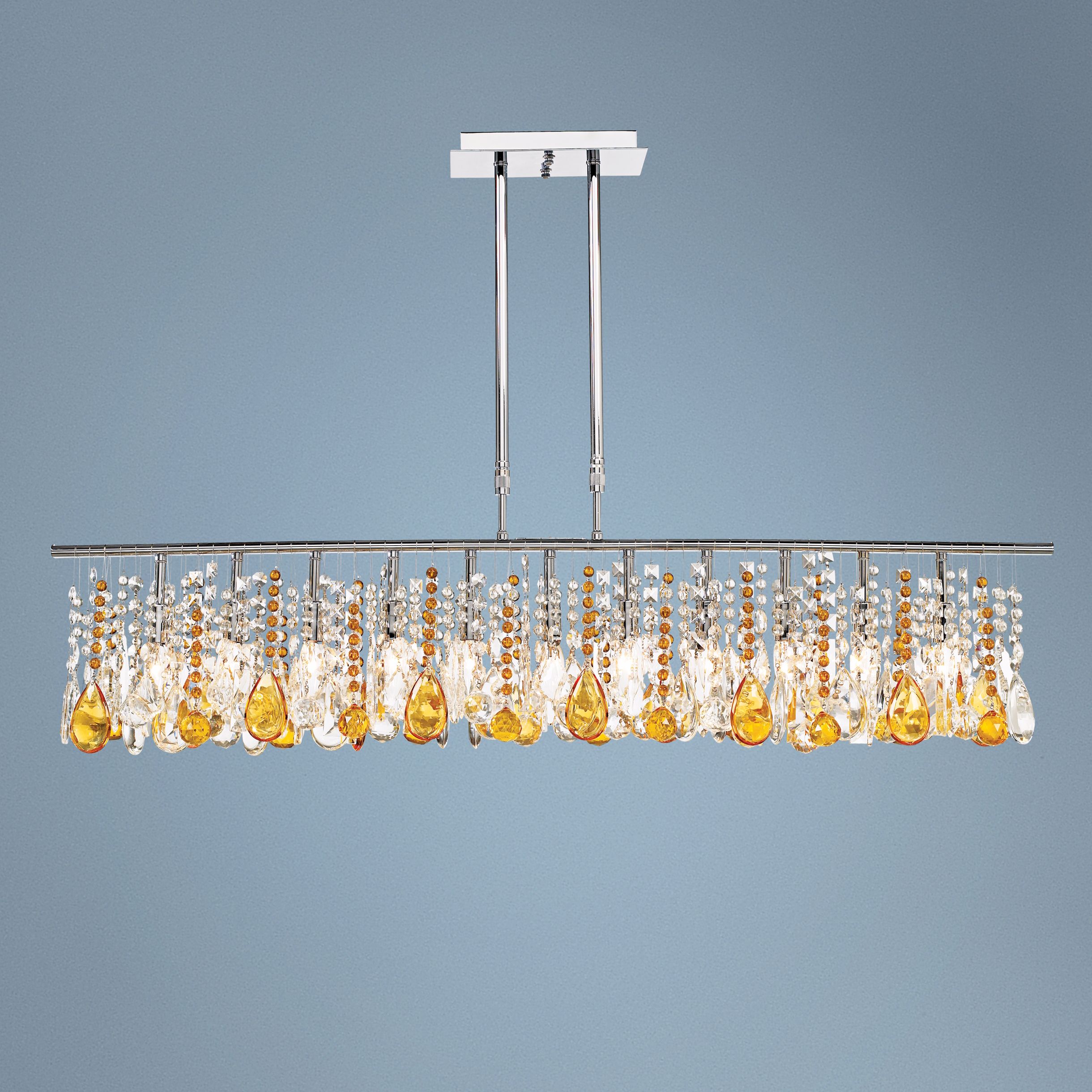 Luminous 48" Wide Clear and Amber Crystal Chandelier