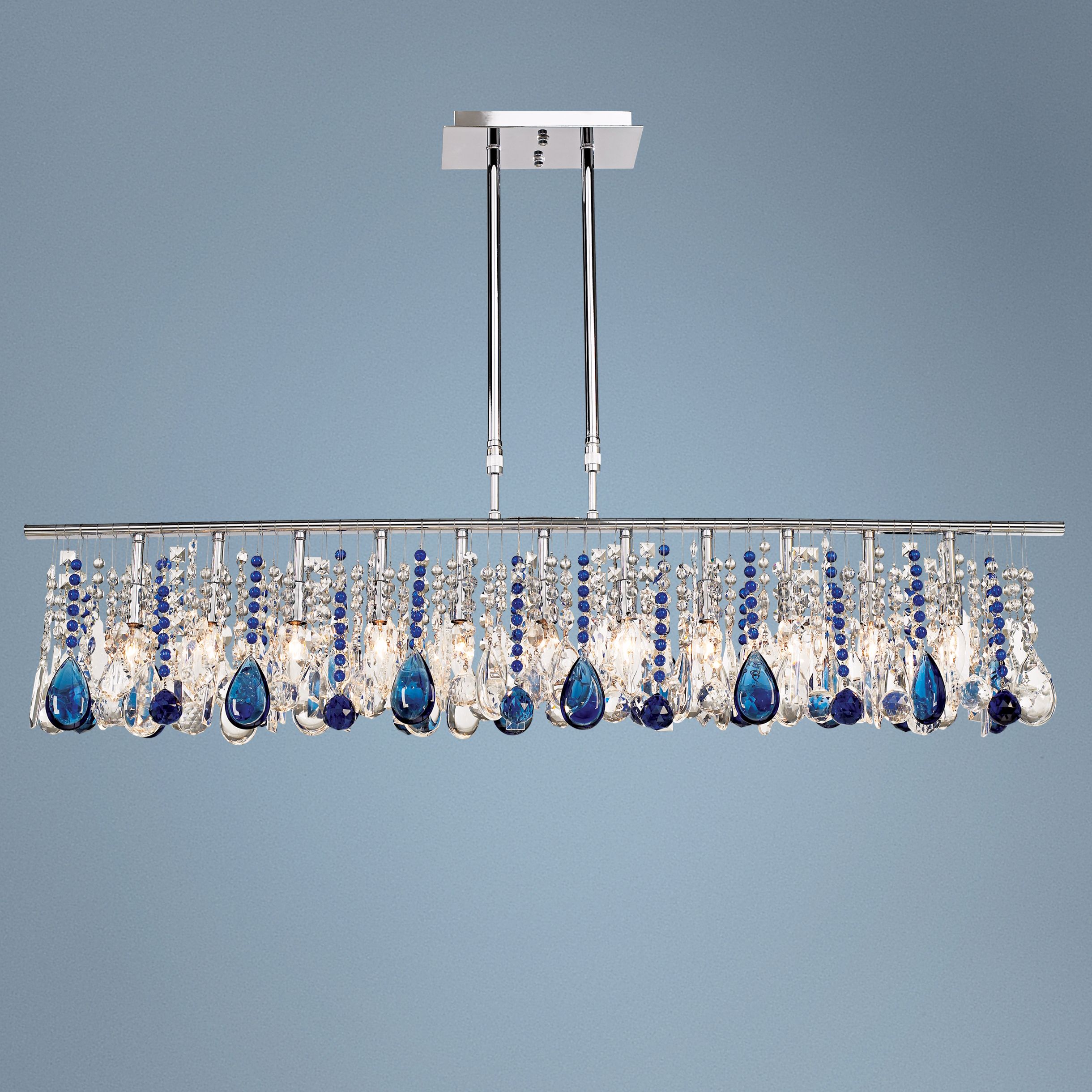 Luminous 48" Wide Clear and Blue Crystal Chandelier
