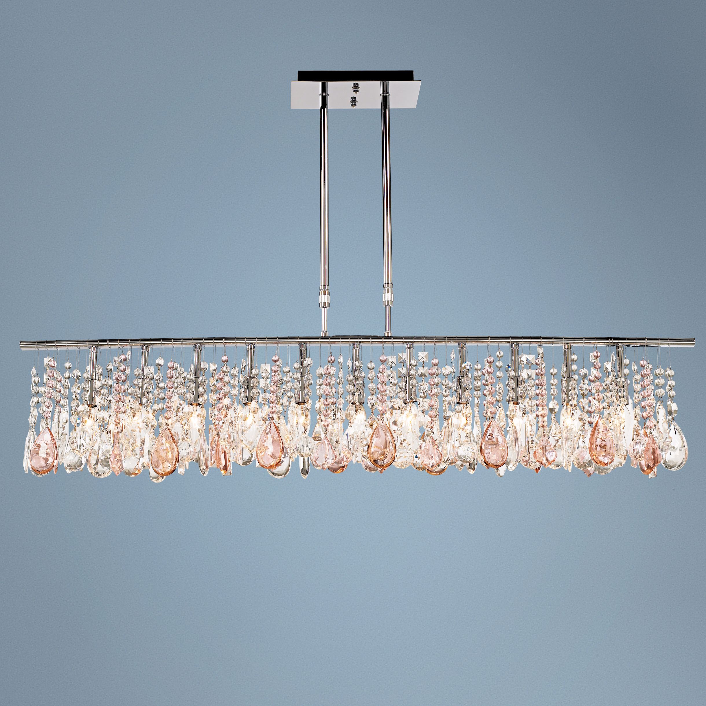 Luminous 48" Wide Clear and Pink Crystal Chandelier