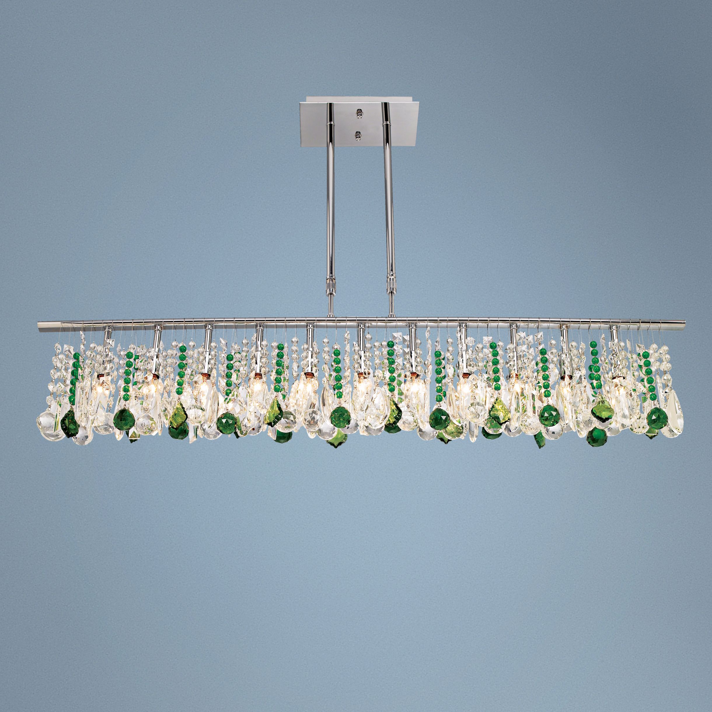 Luminous 48" Wide Clear and Green Crystal Chandelier