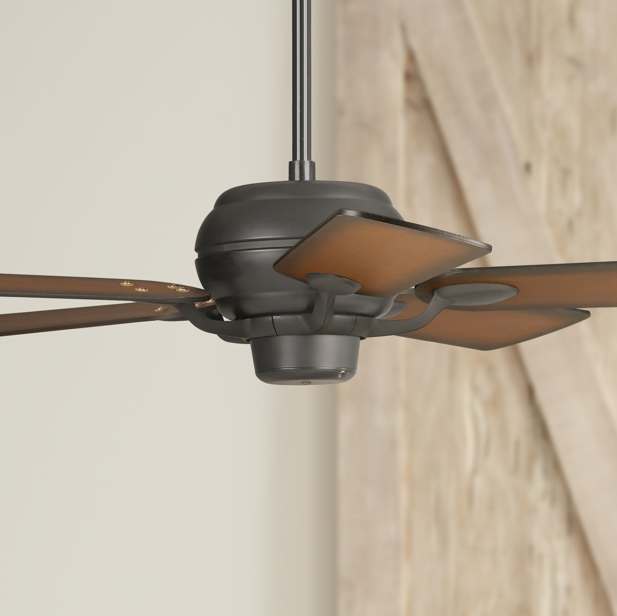 52" Casa Optima Matte Black Shaded Teak Blades Ceiling Fan
