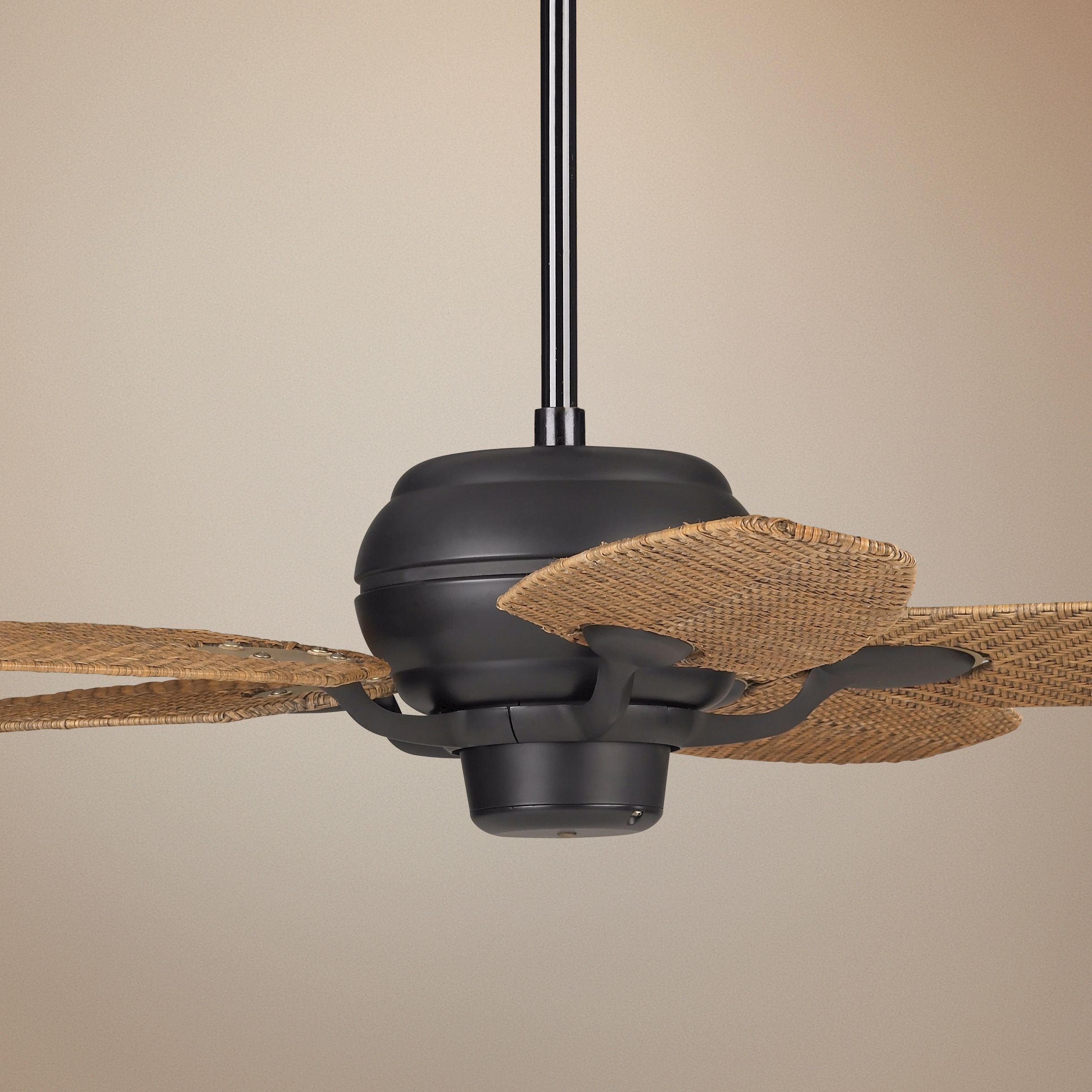 52" Casa Optima Matte Black Honey Rattan Blades Ceiling Fan