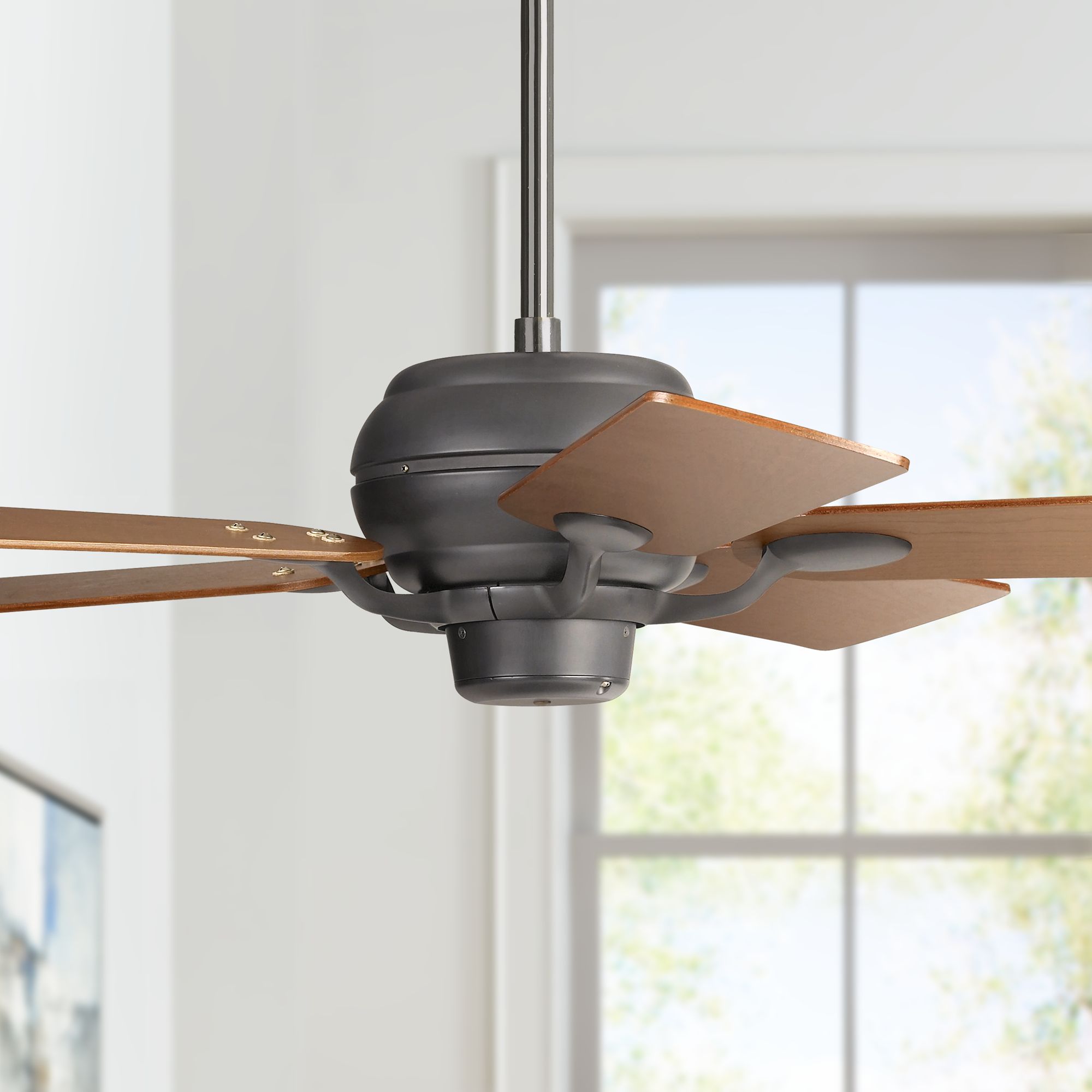 52" Casa Optima Matte Black Square Teak Blades Ceiling Fan