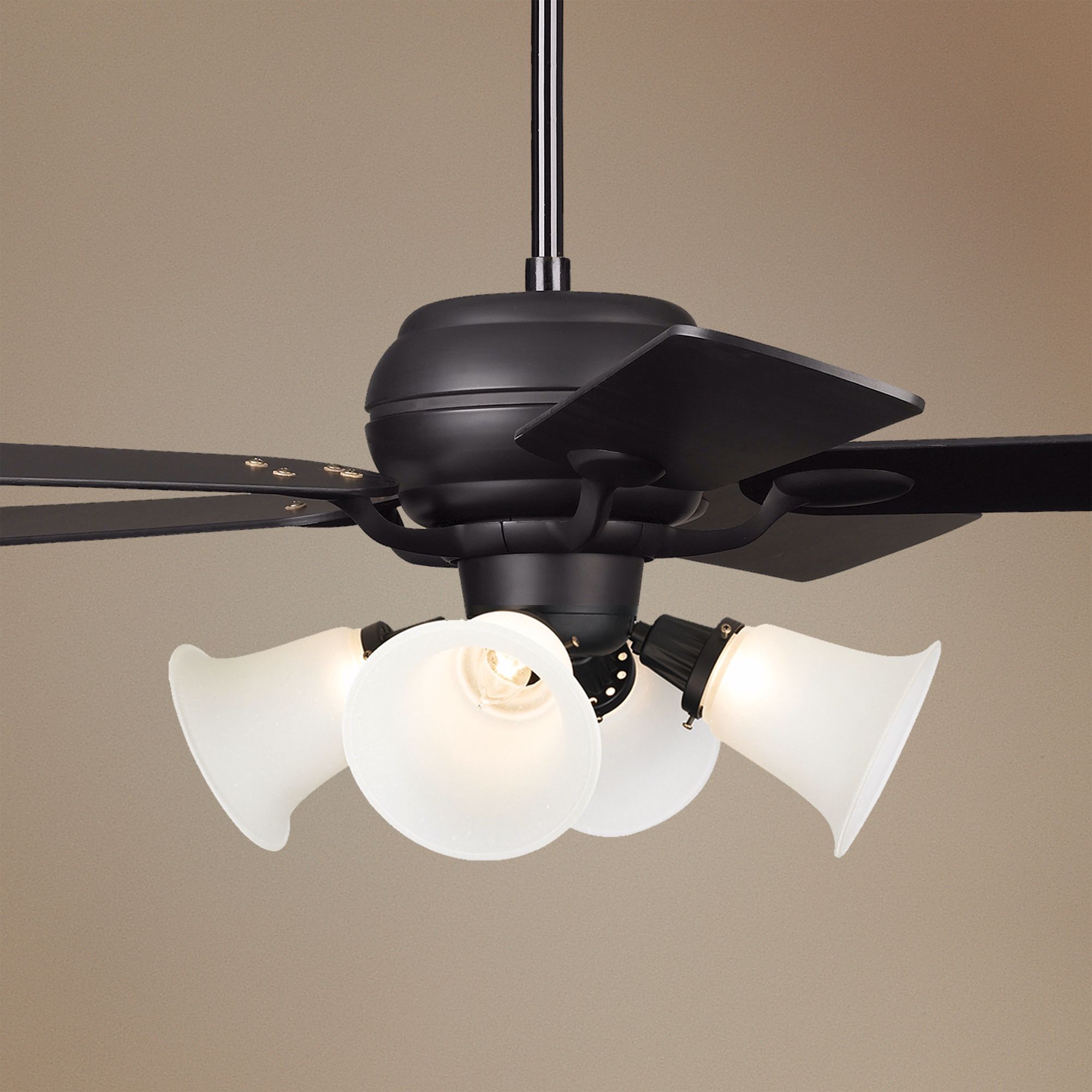 52" Casa Optima Matte Black White Glass Ceiling Fan