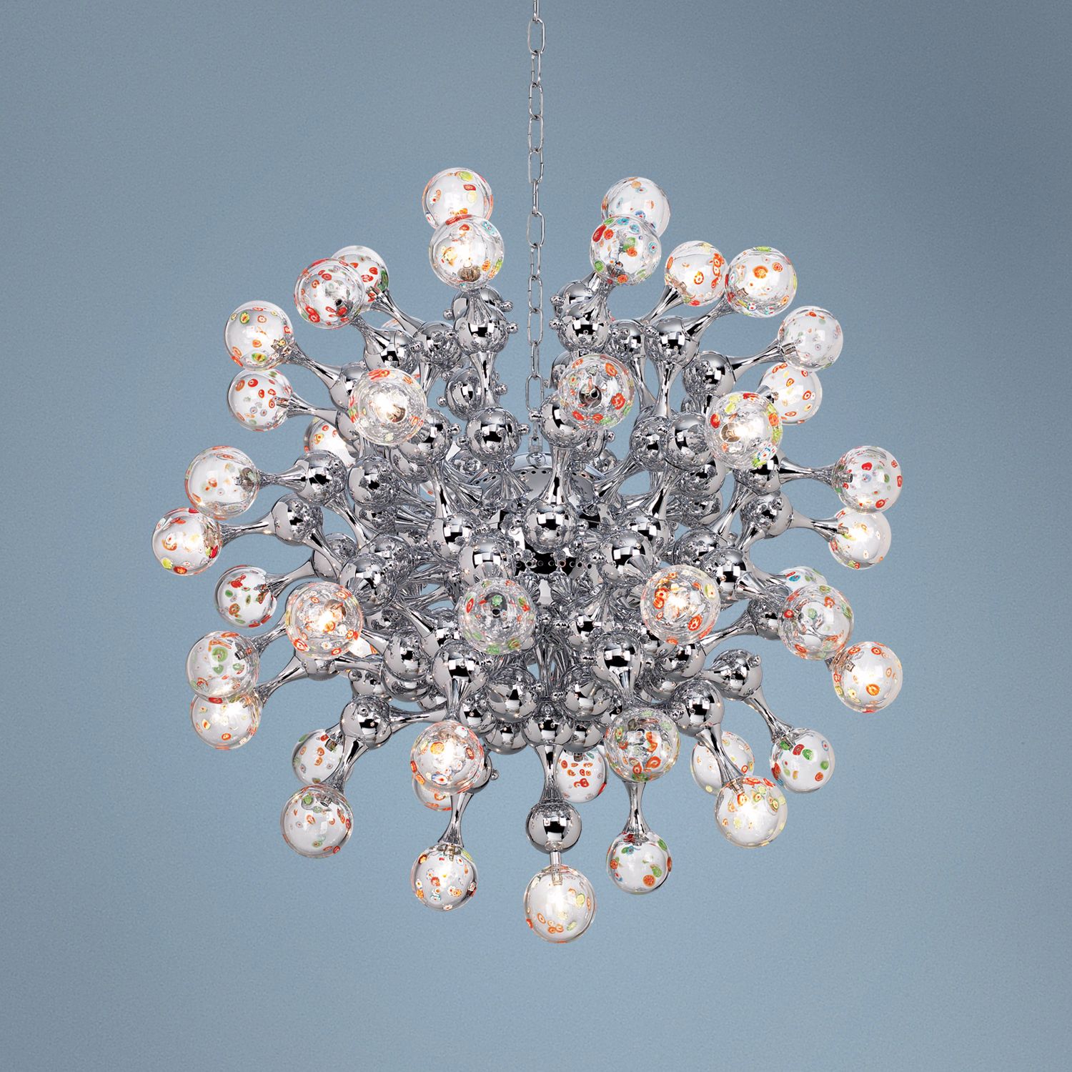 Centauri Chrome Halogen Glass Globe Pendant Chandelier